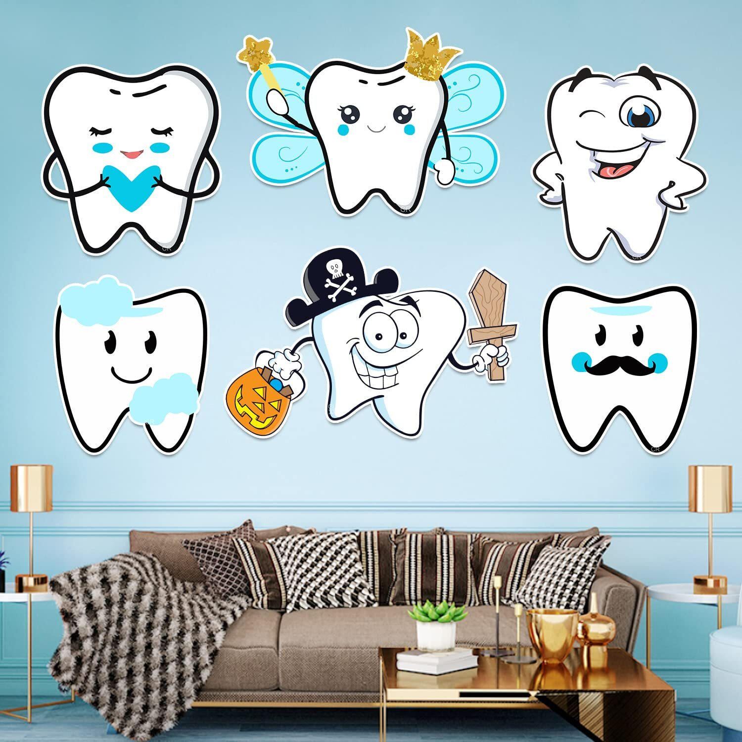 Zyozique 6 Pcs I Got My First Tooth Cardstock Cutout With 1 Pc Gluedot, First Tooth Decoration Items For Baby, 1St Teeth Decoration Items,Rice Ceremony Cardstock/Rice Ceremony Decoration Kit (Blue)