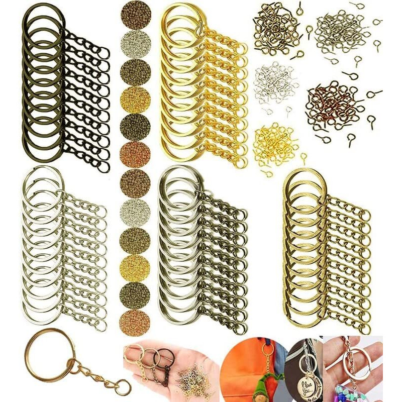Diy Crafts 20 Pcs, Kc Gold, Split Key Ring With Chain Set, Metal Flat Keychain Rings 1 Inch With Open Jump Rings Screw Eye Pins Bulk, For Beading Jewellery Bag Hanging Hand (20 Pcs, Kc Gold)