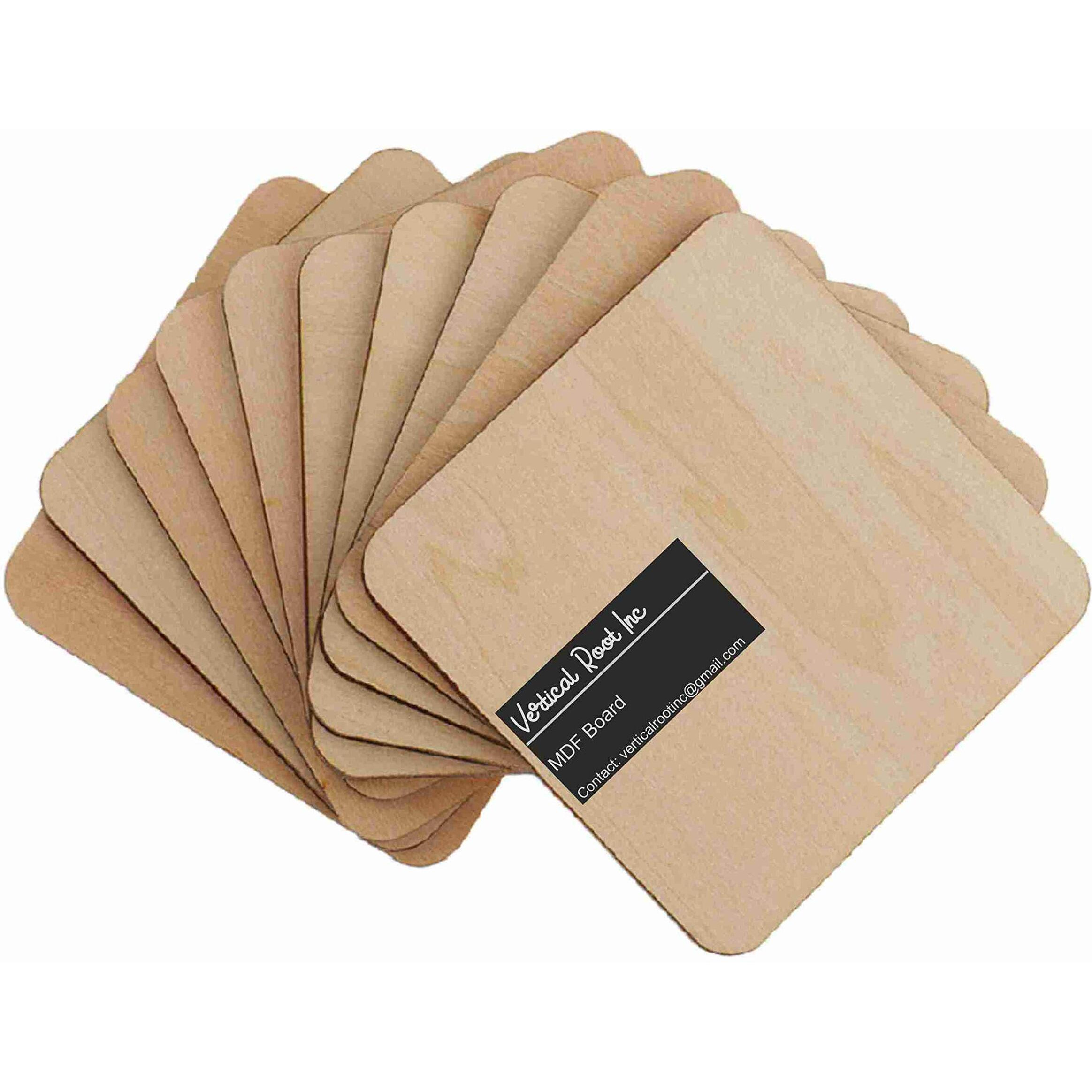 Vertical Root Inc Square Mdf Unfinished Wood Pieces Blank Plaque Cutout Coaster For Diy Craft Pyrography Projects Building Model (Brown, 95Mm X 95Mm X 3Mm) - Pack Of 12
