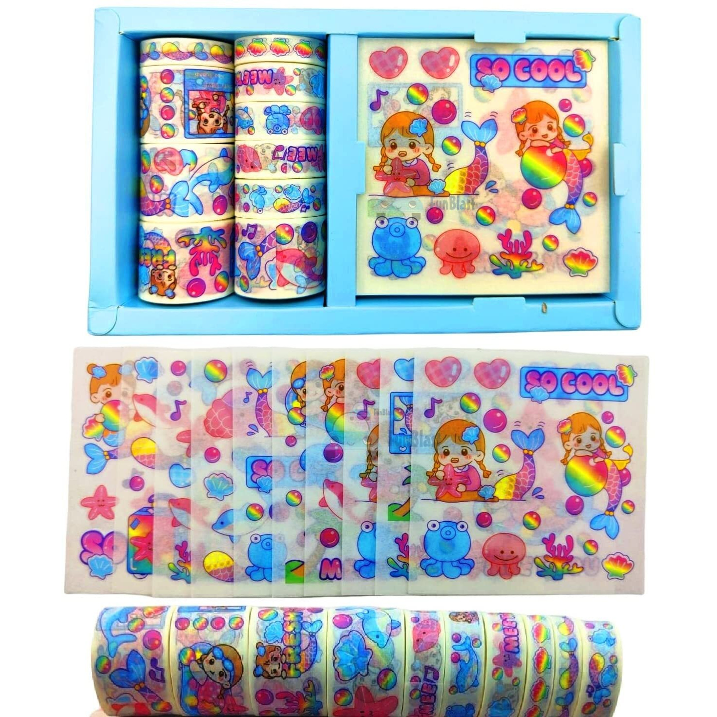 Funblast Washi Tape Set, Cute Washi Tape Set, Designer Decorative Masking Tapes For Diy Crafts Arts Scrapbooking Bullet Journal Planners Multicolor