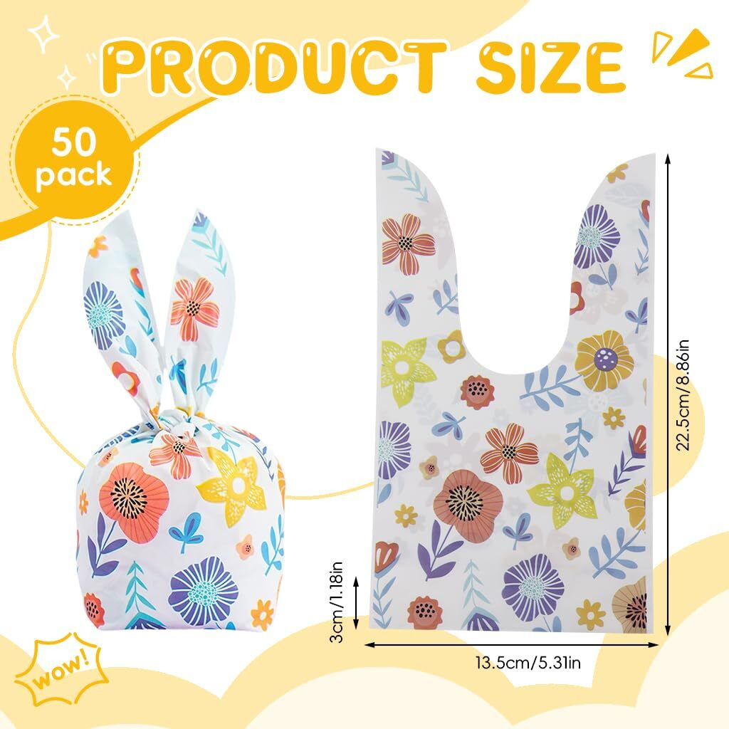Zibuyu 50Pcs Gift Bags Token Gift Wrapping Bags Christmas Gift Packing Bags Floral Printed Candy Bags For Kids Treat Bags Party Favor Bags For Birthday Gift, Christmas Gift, Token Gift 14X23Cm