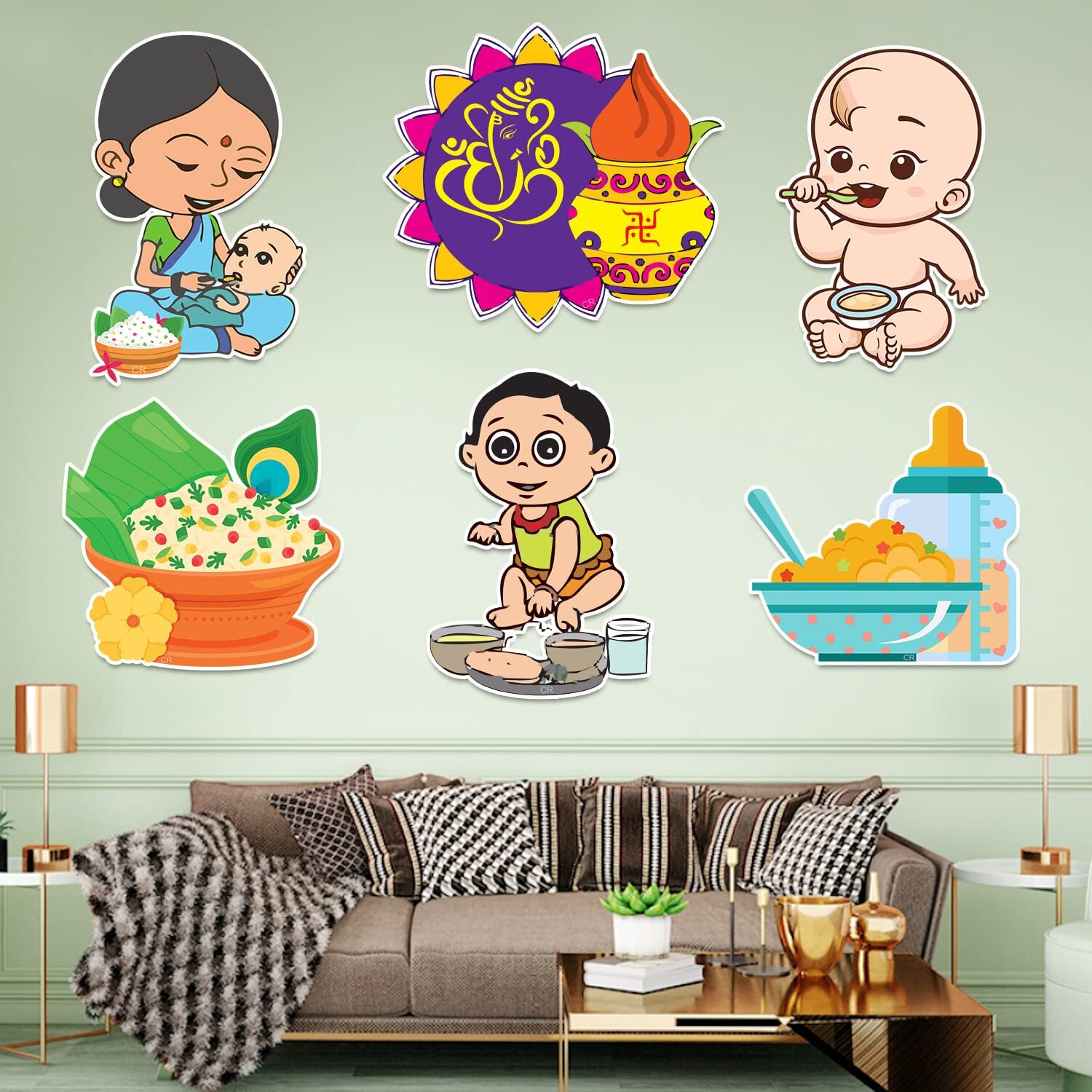 Zyozique Annaprasanam Cardstock Cutout/Annaprashan Decoration Items/Rice Ceremony Decorations Items/Rice Ceremony Cardstock Cutout/Baby Photoshoot Props For Rice Ceremony (Pack Of 7)