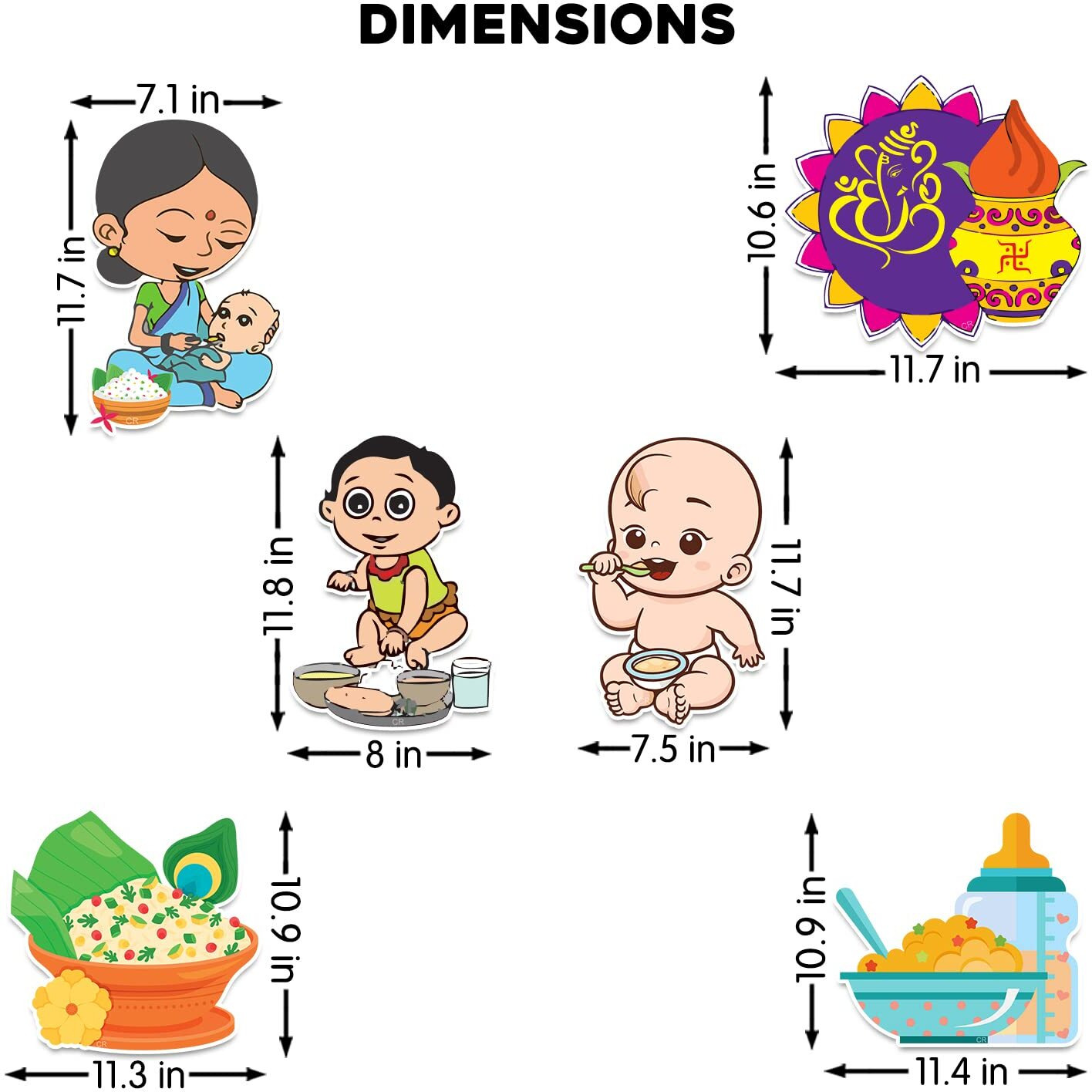 Zyozique Annaprasanam Cardstock Cutout/Annaprashan Decoration Items/Rice Ceremony Decorations Items/Rice Ceremony Cardstock Cutout/Baby Photoshoot Props For Rice Ceremony (Pack Of 7)