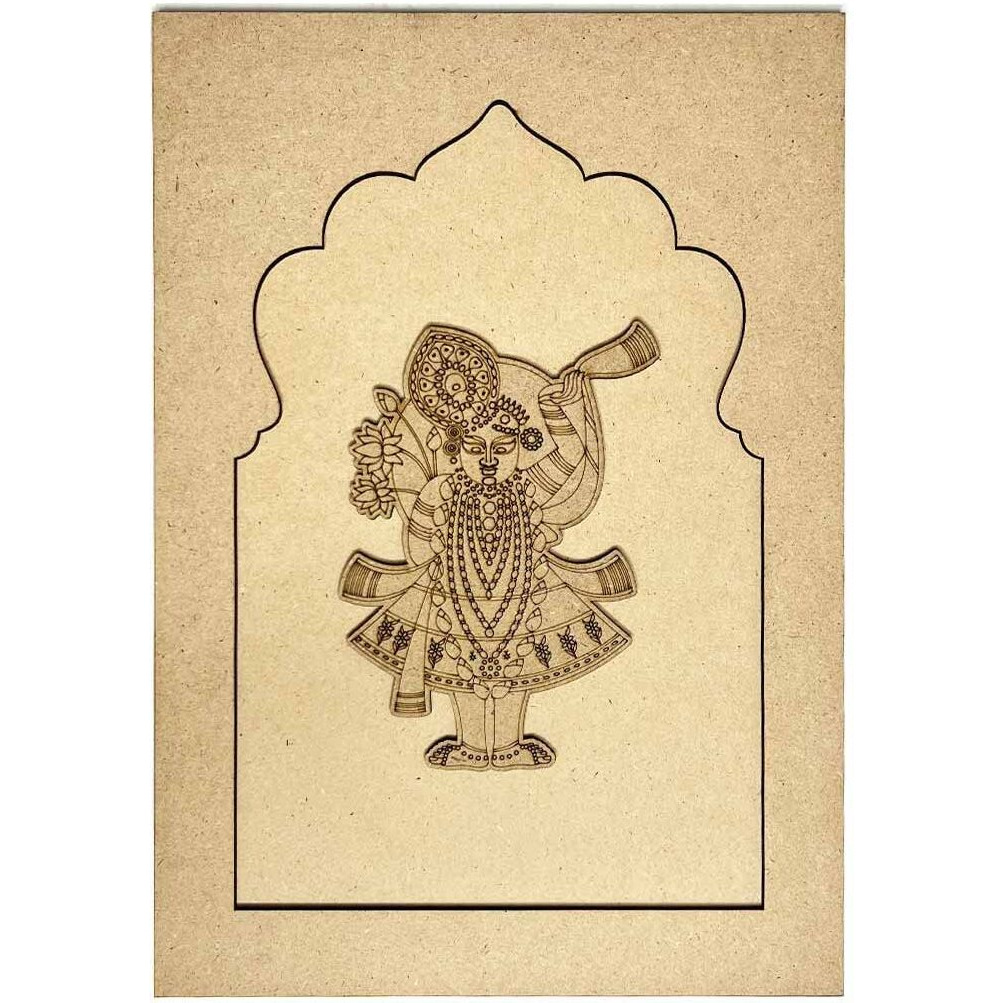 Adikala Mdf Jharokha With Shreenath Ji Engraved Design & Square Shaped Base Cutout For Diy Craft