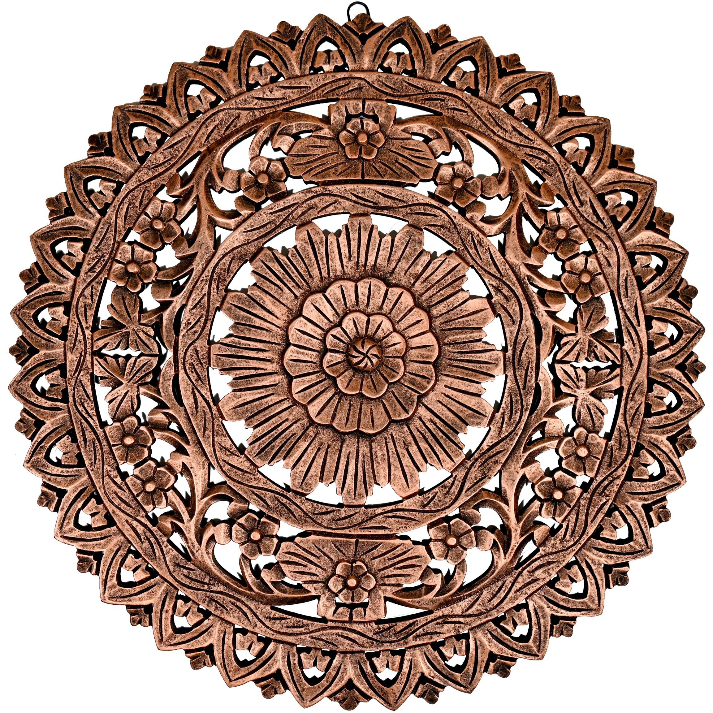 Xelda Mdf Wall Decoration Panel- 60X60 Cm Decorative Wood Carving Wall Art With Floral Design For Living Room, Bedroom, Office, Modern & Elegant Wall Hanging (Black Copper)