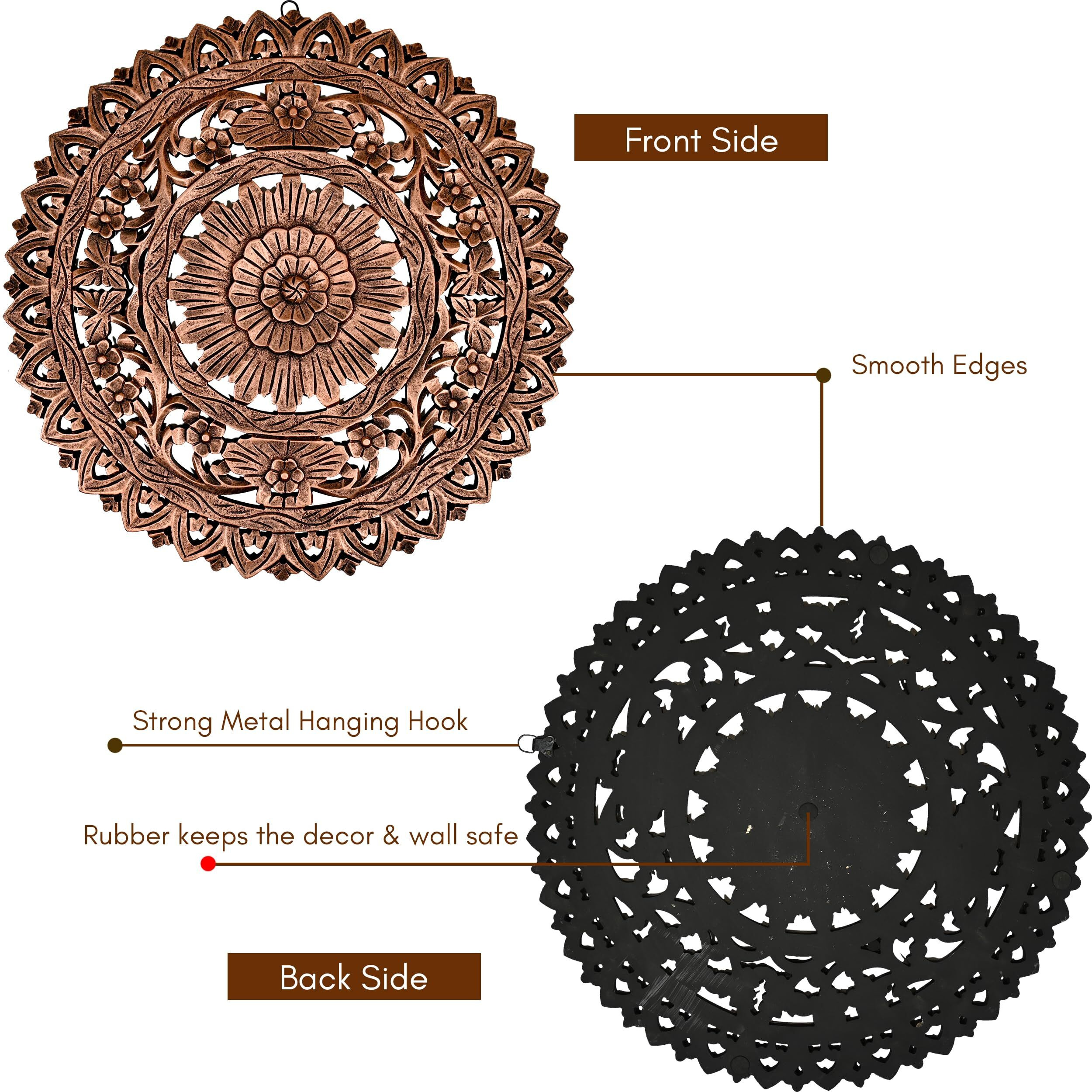 Xelda Mdf Wall Decoration Panel- 60X60 Cm Decorative Wood Carving Wall Art With Floral Design For Living Room, Bedroom, Office, Modern & Elegant Wall Hanging (Black Copper)