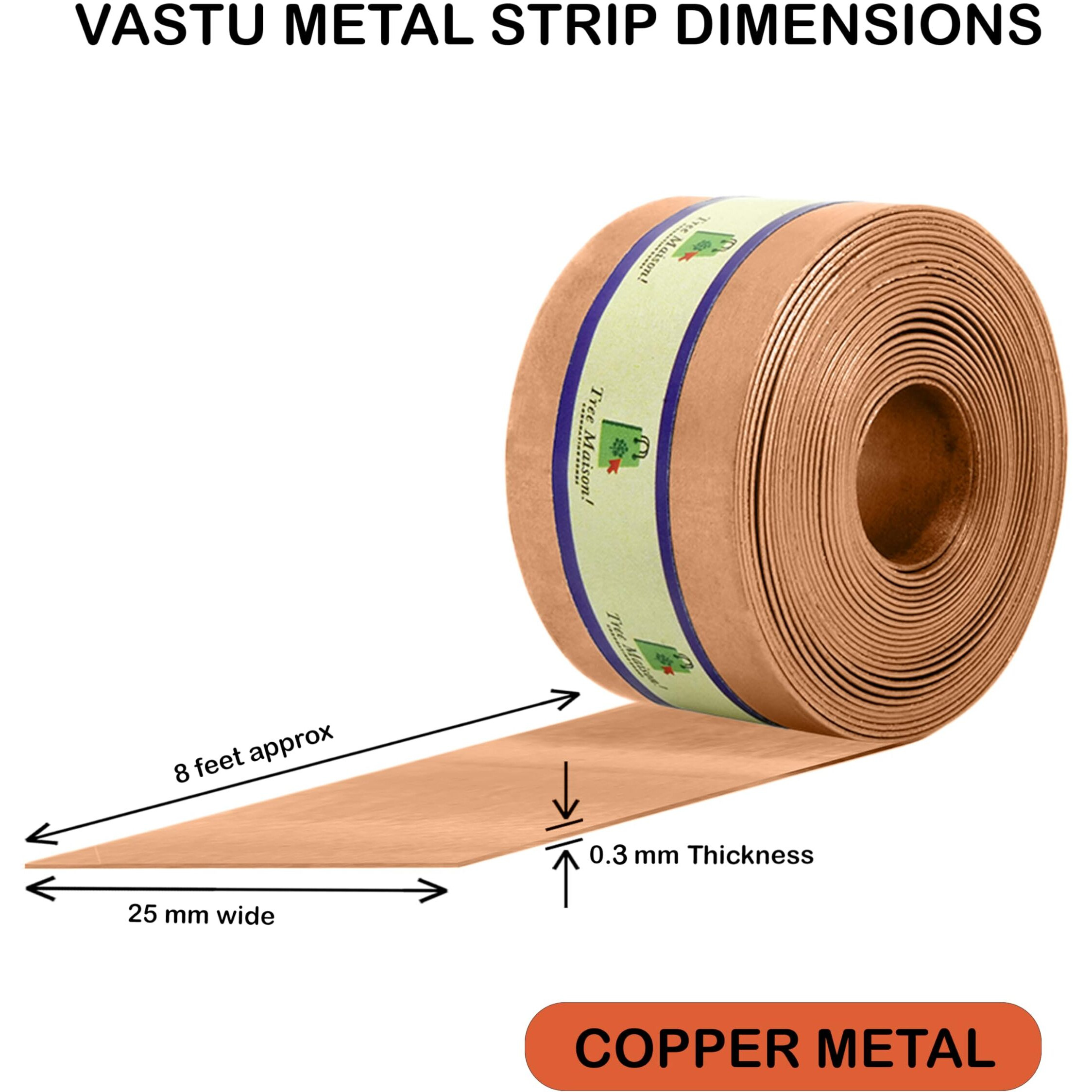 Tree Maison Coronating Homes Copper Strip | 1 Inch | Pack Of 4 | Copper Strip For Vastu | Vastu Strip Remedy | Width-25Mm, Thickness-0.3Mm, Length-8 Feet Approx