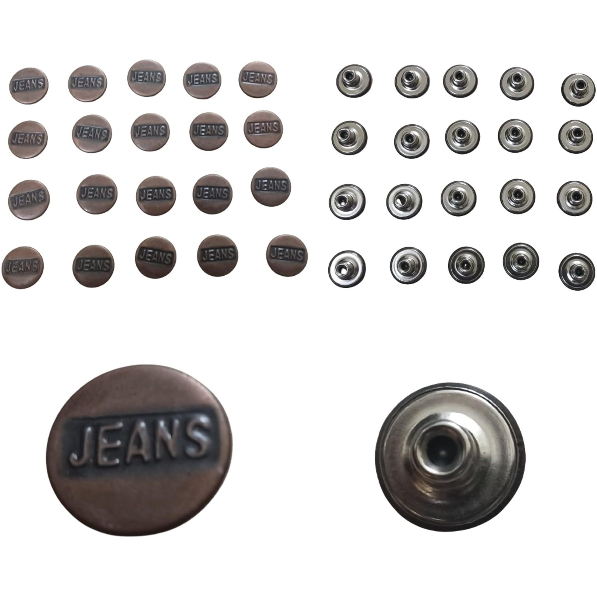 On Blow Denim Jeans Silver Button No Sew Metal Tack Snap Buttons For Jackets (Buttons With Rivets) (Size  17Mm) (Pack Of 20)