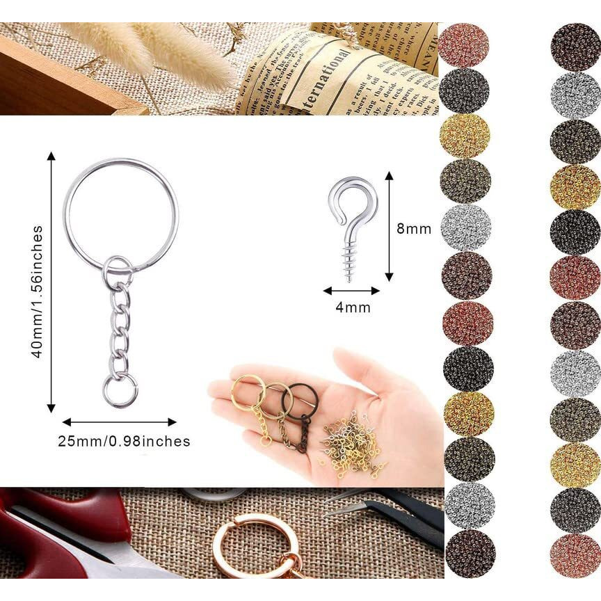 Diy Crafts 2 Pcs, Silver, Split Key Ring With Chain Set, Metal Flat Keychain Rings 1 Inch With Open Jump Rings Screw Eye Pins Bulk, For Beading Jewellery Bag Hanging Handba (2 Pcs, Silver)