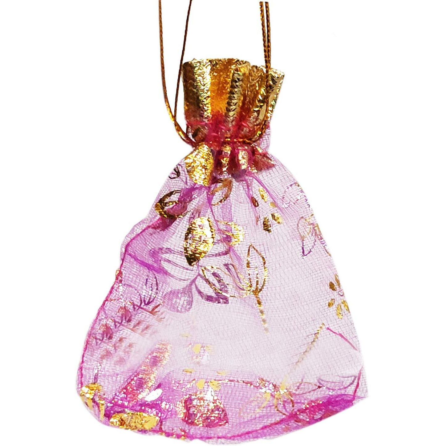 Purpledip Polyester Net Brocade Potli Bags For Women (Red, 4 Inches) - Pack Of 10