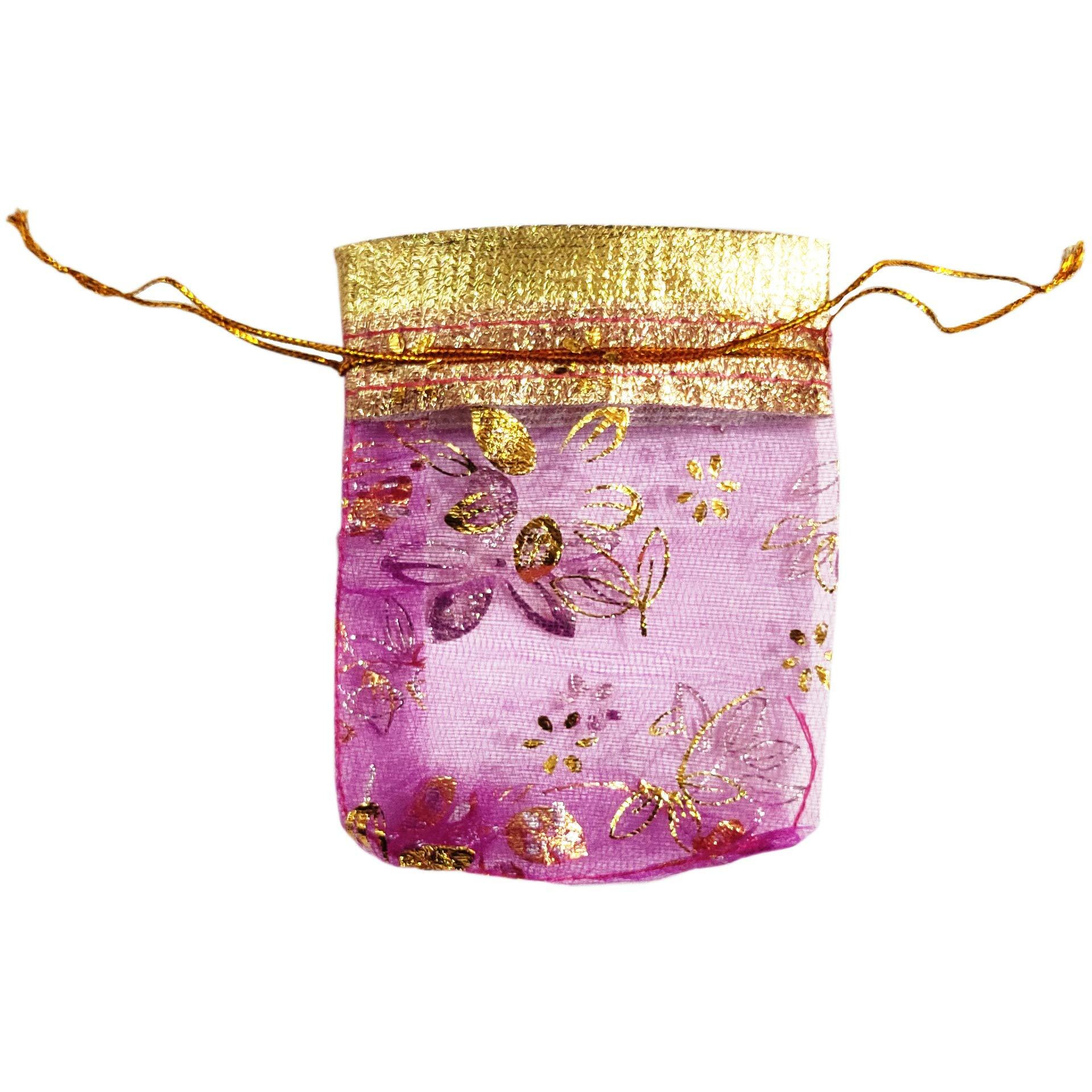 Purpledip Polyester Net Brocade Potli Bags For Women (Red, 4 Inches) - Pack Of 10