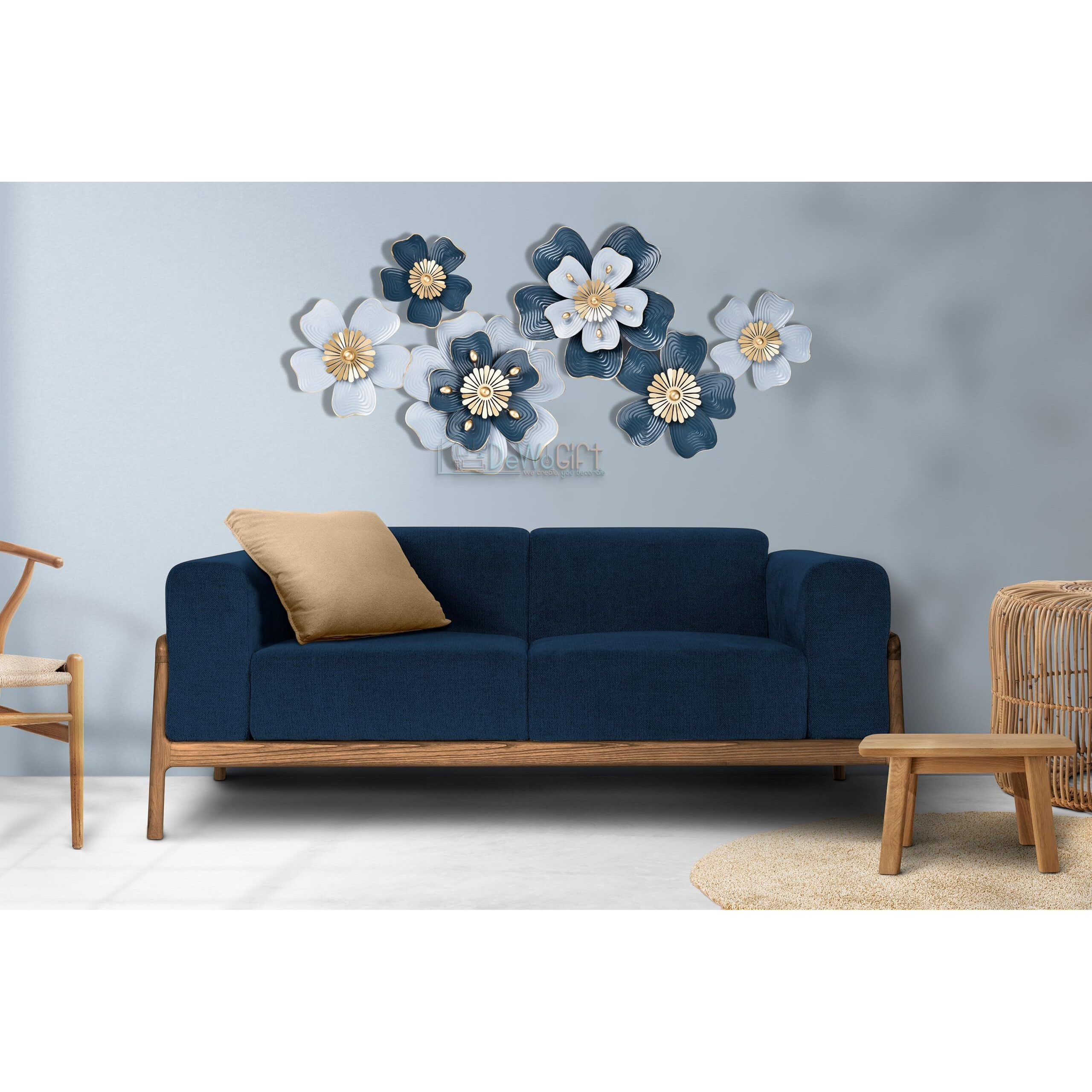 Dewogift Multicolor Decorative Metal Floral Wall Art | Sculpture For Living Room | Wall Decor | Flower, 127 Centimeters