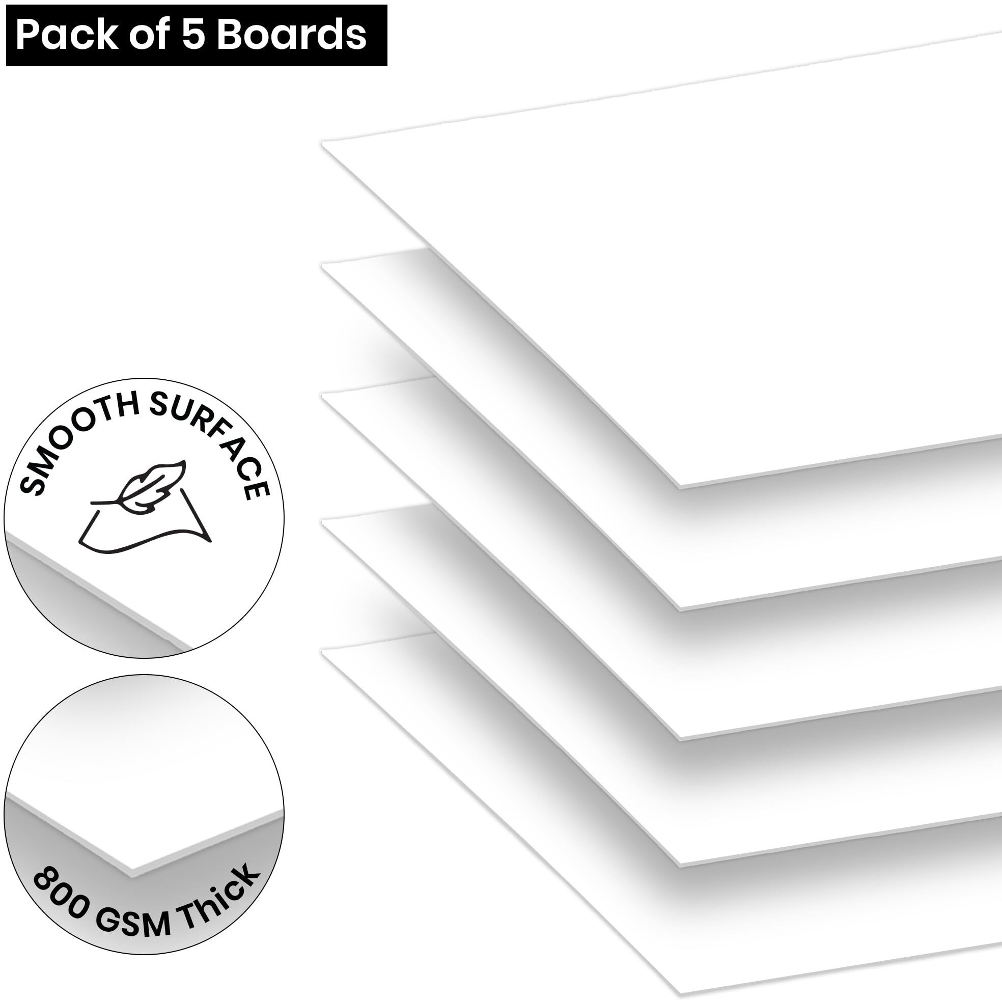 Lakeer A4 Colour Mount Board - White, Cardstock Paper Board | 600 Gsm-Pack Of 5 Boards | For Scrapbooking, Art, Craft, Poster, Diy, Etc (White)