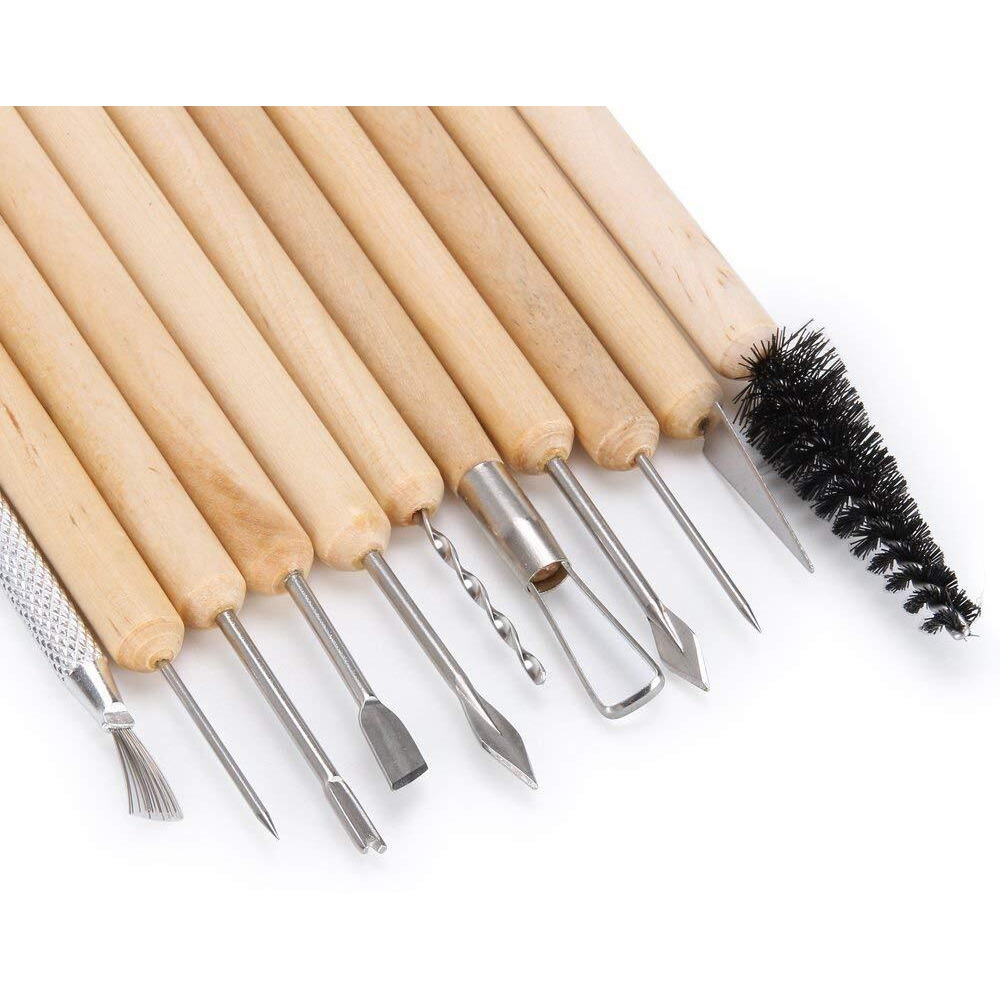 Fancyku Ceramic 11 Pcs Wooden Handle Clay Carving Pottery Sculpting Tools For Art And Craft