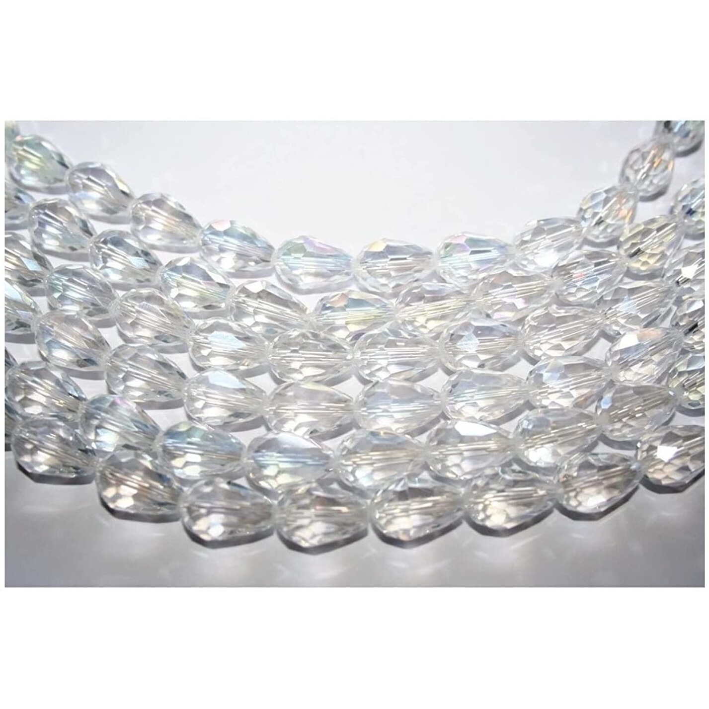 Omx Glass Drop Bead/Briolette Crystal Beads (6Mm X 8Mm - 70 Beads, 1 String, Trans Rainbow Colour)