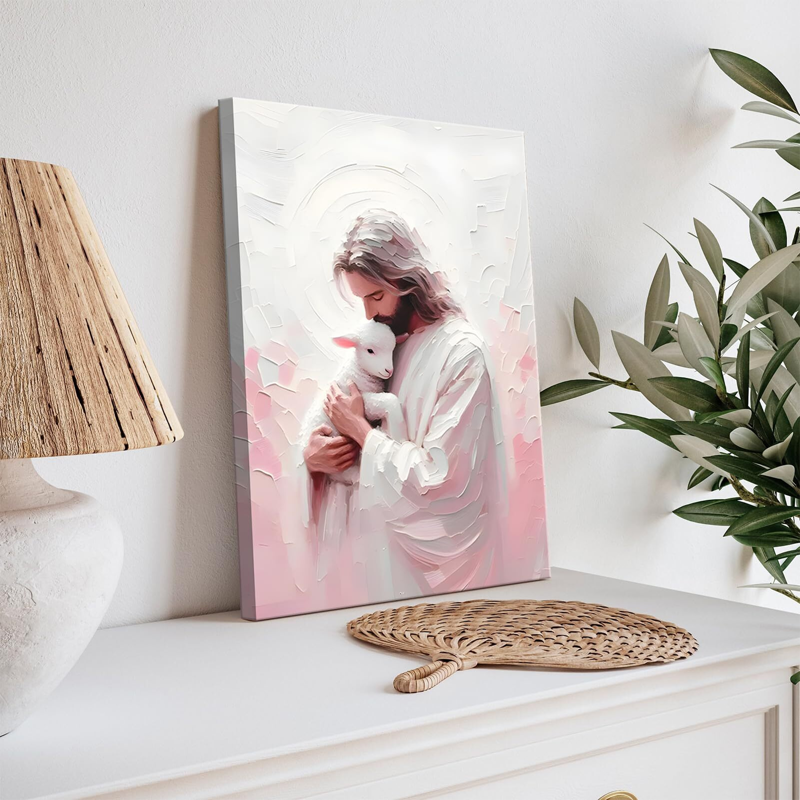 Jesus And Lamb Canvas Wall Art Christian Bible Story Jesus Finds The Lost Lamb Wall Decor Picture The Good Shepherd Religious Faith Poster Print For Church Living Room Bedroom Decoration 12X16In