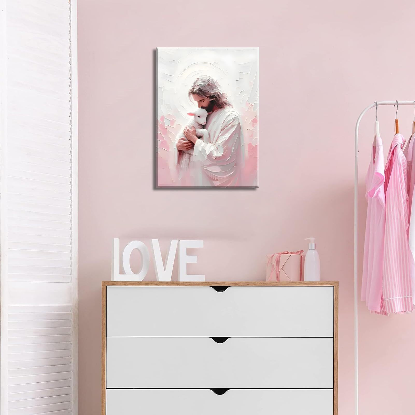 Jesus And Lamb Canvas Wall Art Christian Bible Story Jesus Finds The Lost Lamb Wall Decor Picture The Good Shepherd Religious Faith Poster Print For Church Living Room Bedroom Decoration 12X16In
