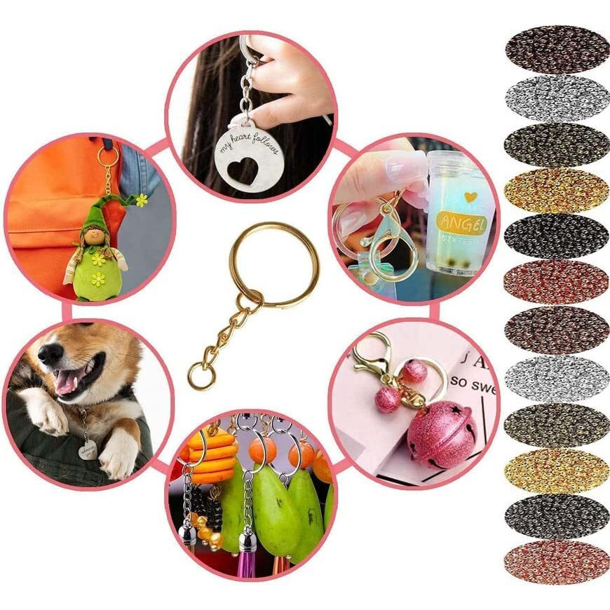 Diy Crafts 5 Pcs, Silvery, Split Key Ring With Chain Set, Metal Flat Keychain Rings 1 Inch With Open Jump Rings And Screw Eye Pins Bulk, Colors, For Resin Jewel (5 Pcs, Silvery)