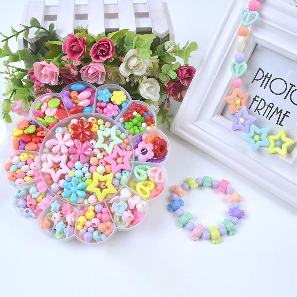 Hannea Beads For Jewellery Making Girls Colorful Floral Beads For Bracelet, Necklace, Ring Making Children's Beads For Diy Craft, Jewellery Making Kit Kid Girls (Over 6 Years Old) - 520 Pieces