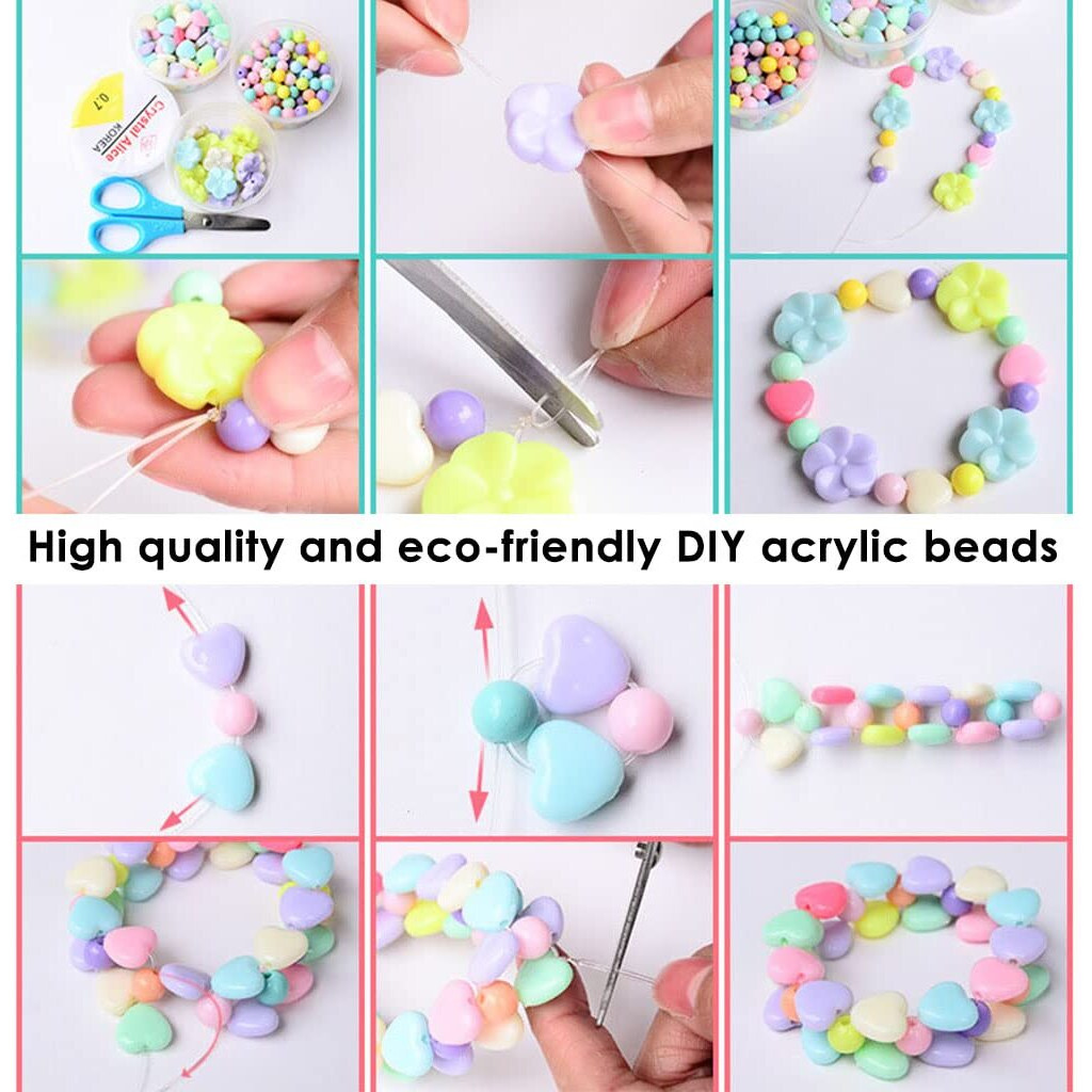 Hannea Beads For Jewellery Making Girls Colorful Floral Beads For Bracelet, Necklace, Ring Making Children's Beads For Diy Craft, Jewellery Making Kit Kid Girls (Over 6 Years Old) - 520 Pieces