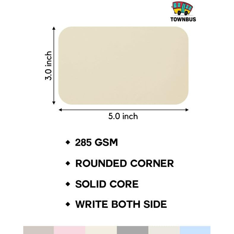 Townbus - Sand -100 Nos | 3X5 Colour Index & Thank You Cards | 285Gsm Thick Paper, Vibrant Colours | Smooth Writing  Ideal For Notes And Personal Messages