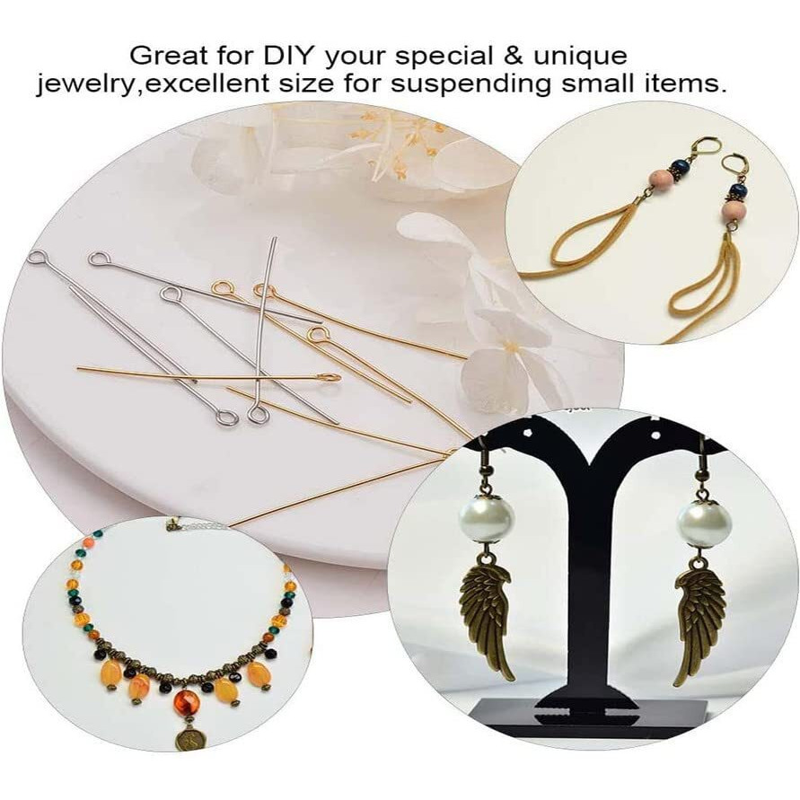 Diy Crafts 1000 Gram, Bright Gold, 3 Sizes Mix 304 Steel Head Pins Findings 21 Gauge(0.7Mm) Open Eye Pin For Earring Pendant Bracelet Necklace Jewelry Diy Craft Making (1000 Gram, Bright Gold)