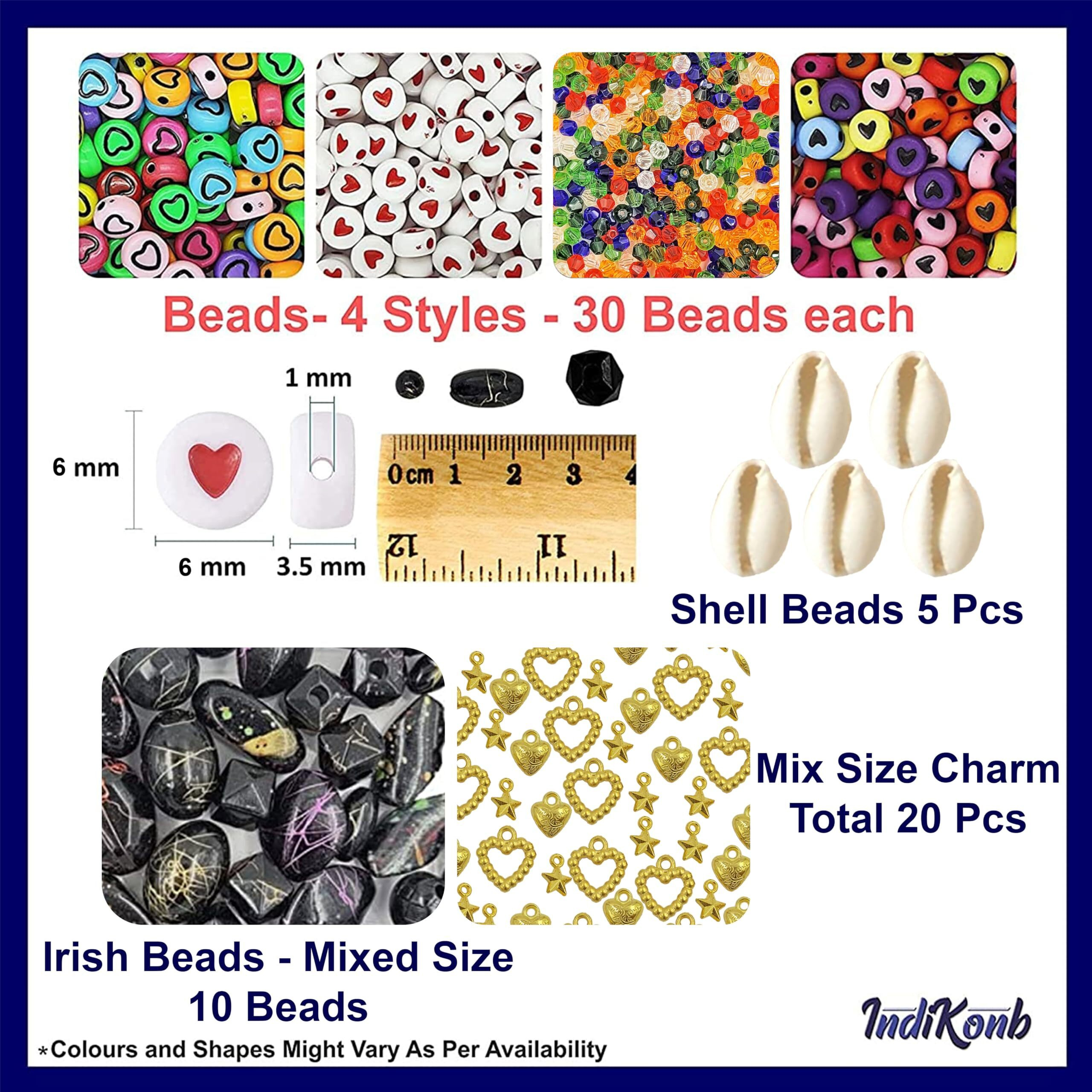 Indikonb Mega Beads Combo Set For Craft And Jewellery Making | Includes Seed, Round Heart, Irish, Crystal Pearls, Evil Eyes, Spacers - 20 M - Multicolor