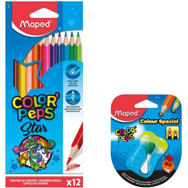 Maped Colour Pencil Kit|Special Sharpener For Colour Pencils|Two Hole Sharpener|Colour Pencils|Brilliant Quality, Smooth Texture| Non-Toxic And Safe|Colouring Set|Vibrant Colours