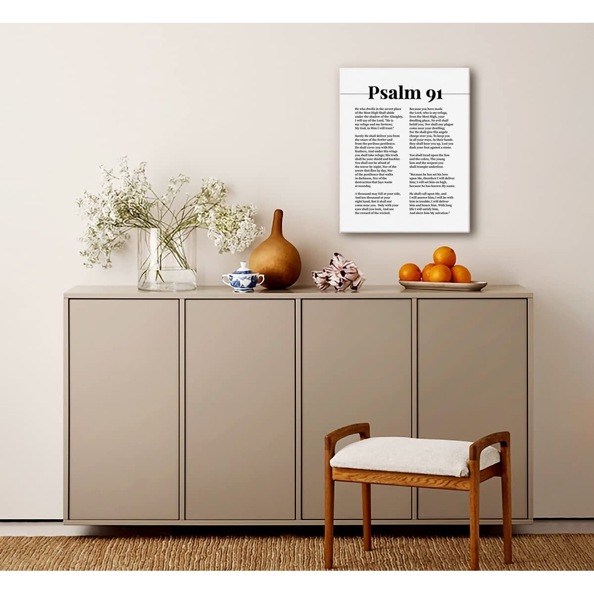 Psalms 91 Print Poster Canvas Wall Art, Spiritual Decor Sign, Christian Gift Bible Quote Print, Biblical Verses Scripture Baptism Gift, Family Home Or Office Decor 12X15