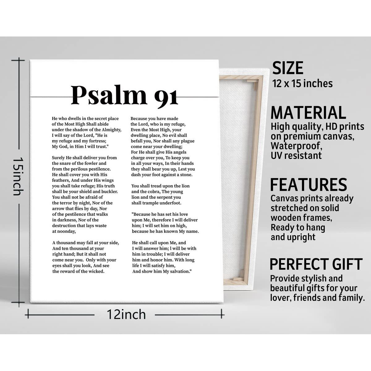 Psalms 91 Print Poster Canvas Wall Art, Spiritual Decor Sign, Christian Gift Bible Quote Print, Biblical Verses Scripture Baptism Gift, Family Home Or Office Decor 12X15
