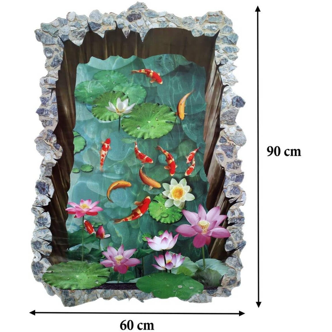 Jaamso Royals Green Fish Pond Vinyl 3D Floor Stickers, Waterproof Tiles For Floor, Self Adhesive (60 Cm X 90 Cm, 0.1 Cms)
