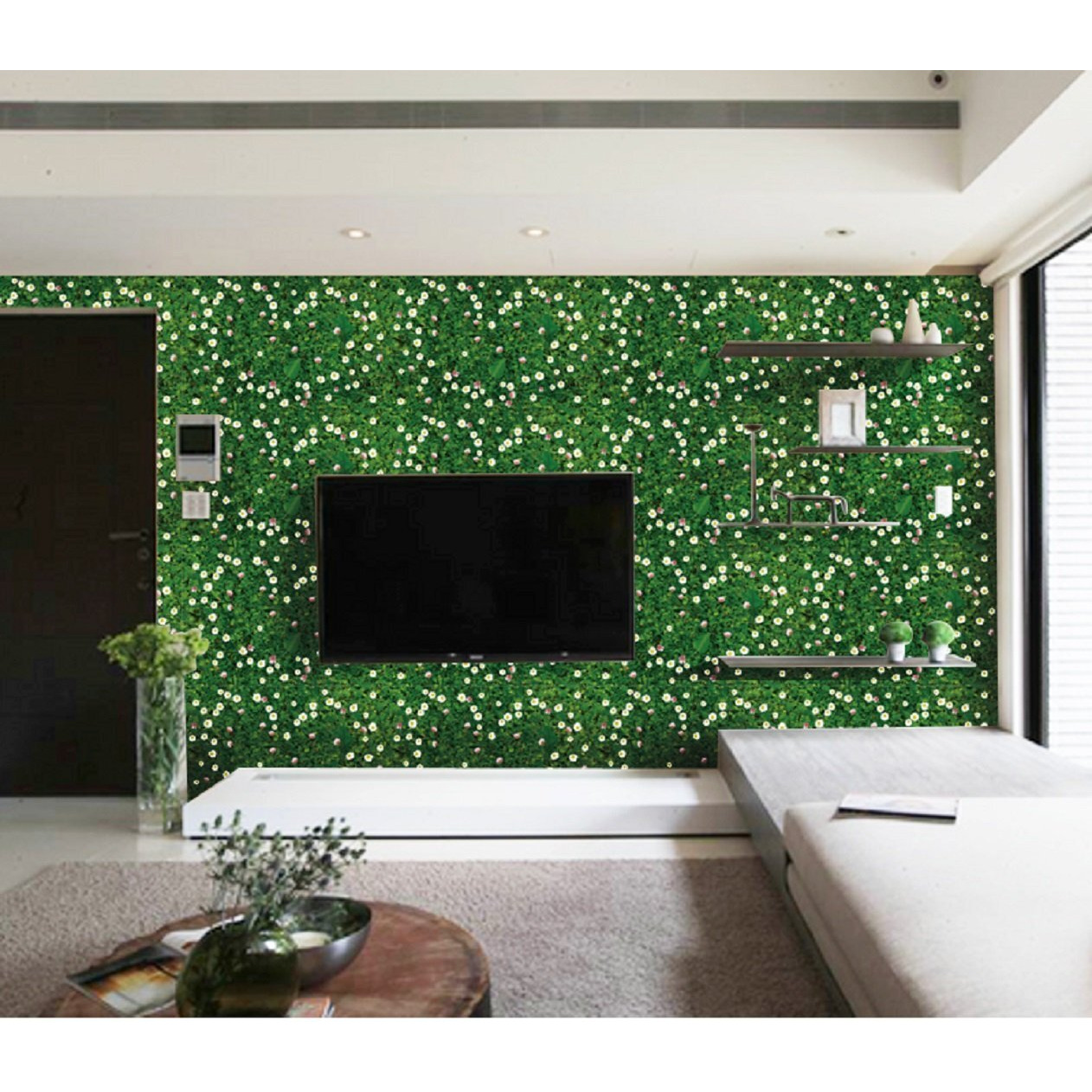 Jaamso Royals Modern Floor Sticker Green Grass And Little Daisy Wall Sticker For Home Dcor And Wall Decor Sticker (90Cm X 60Cm)