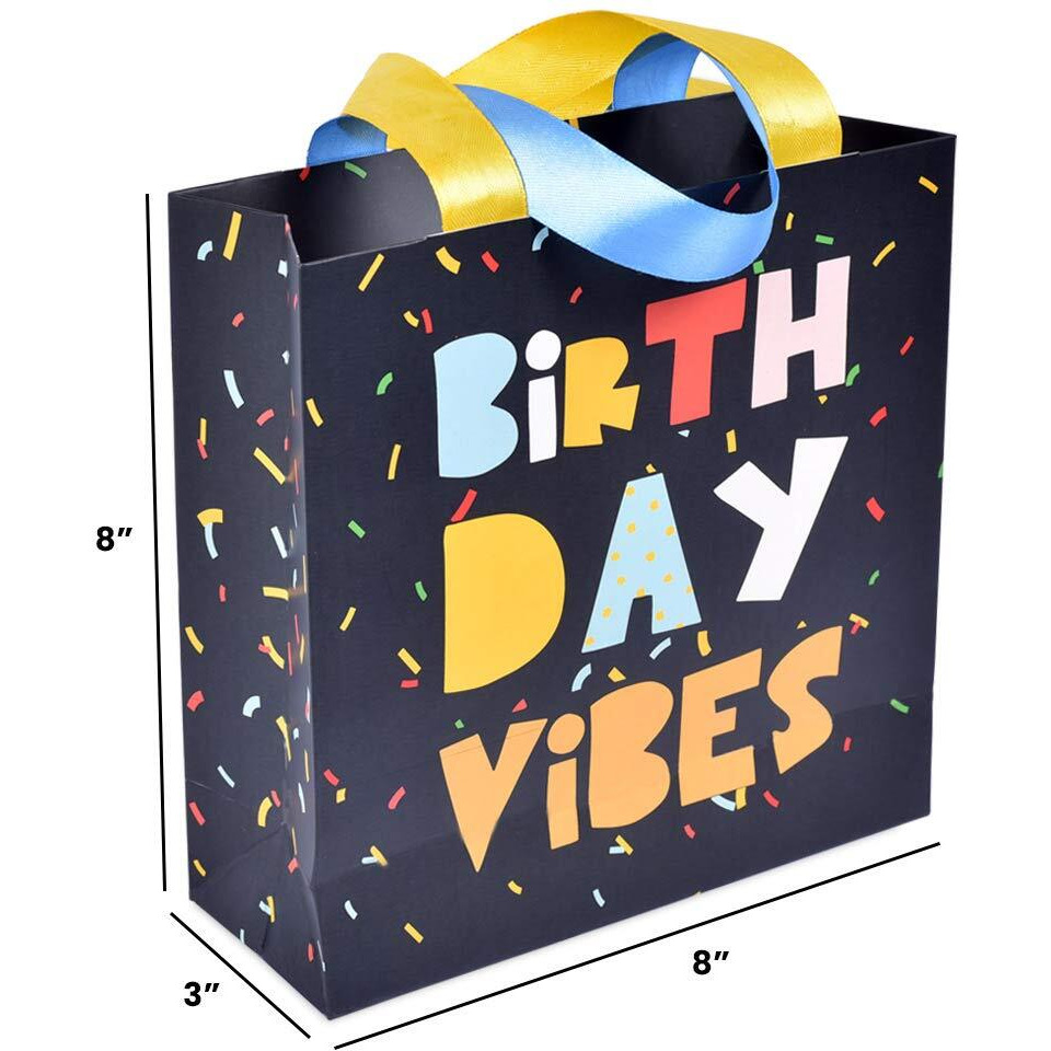 Sapco Gift Paperbag Perfect For Gifting And Parties, Premium Thick Card&quotBirthday Vibes (8X8X3-Inch(Small)), 1 Count,Multicolor