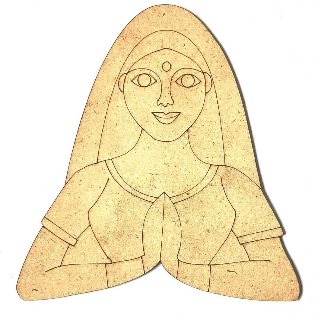Adikala Mdf Traditional Rajasthani Decorative Padharo Sa Welcome Women Cutout With Engraving Design For Diy-5.Inch (1)
