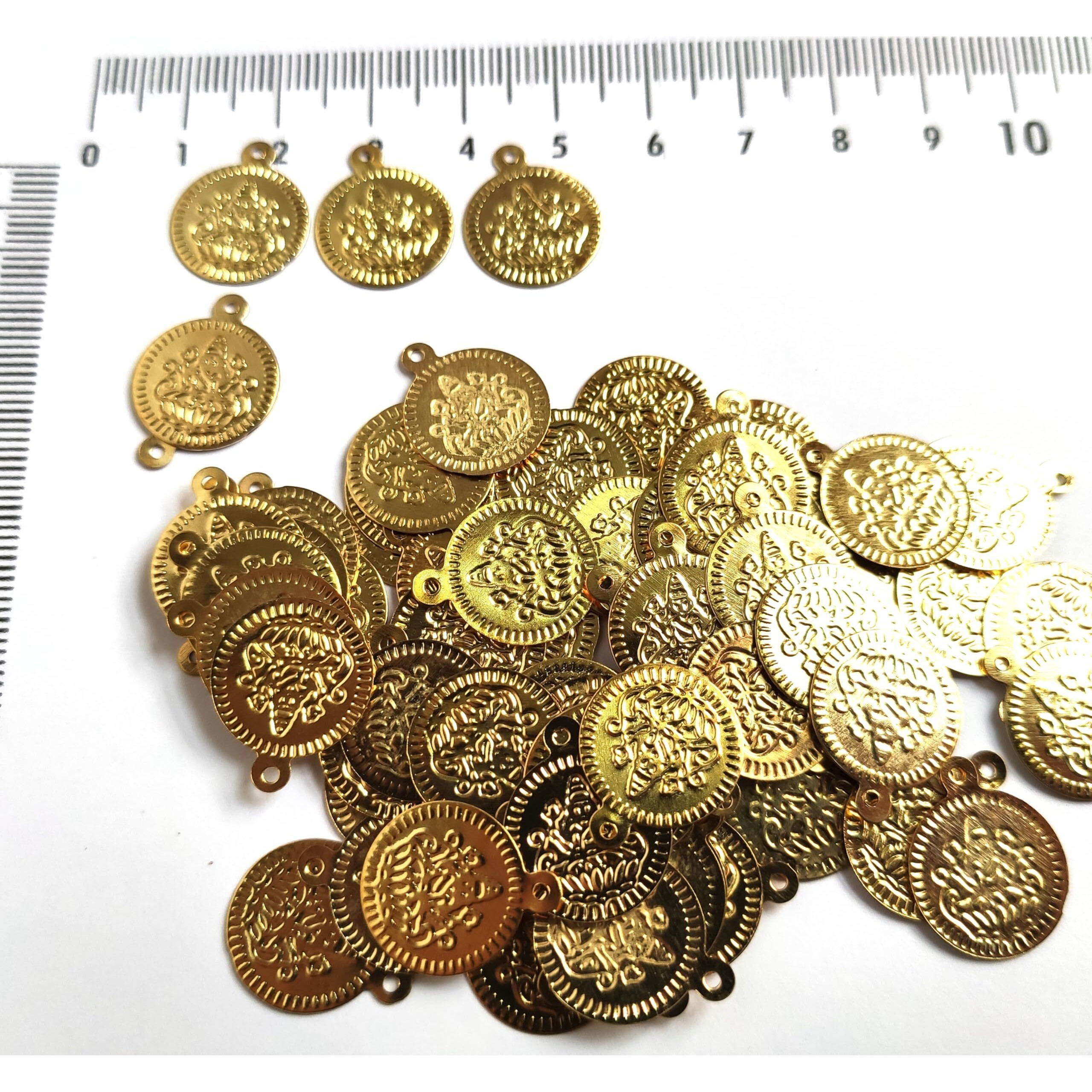 Gosetget (100 Pcs) 14 Mm Gold Lakshmi Kasu Coated Metal Beads For Embroidery, Jewelry & Arts (Gold-100)