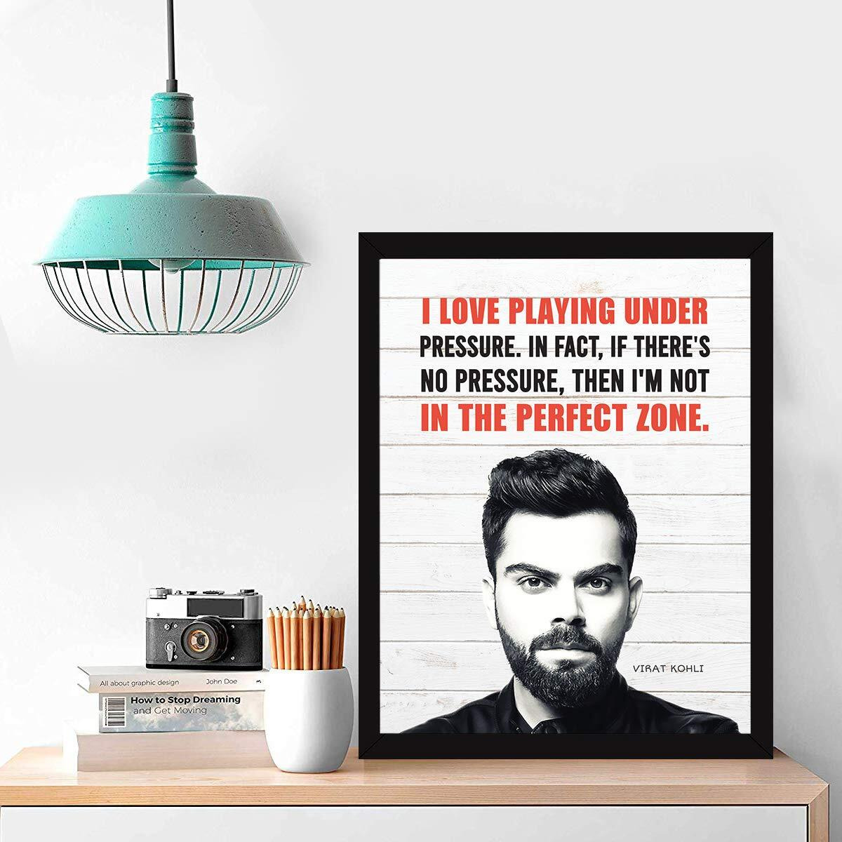 Chaka Chaundh - Virat Kohli Framed Poster - Virat Kohli Quotes - Motivational Quotes Frames - Poster With Frame  Inspirational Quotes Wall Frames - (13.6 X 10.6 Inches)