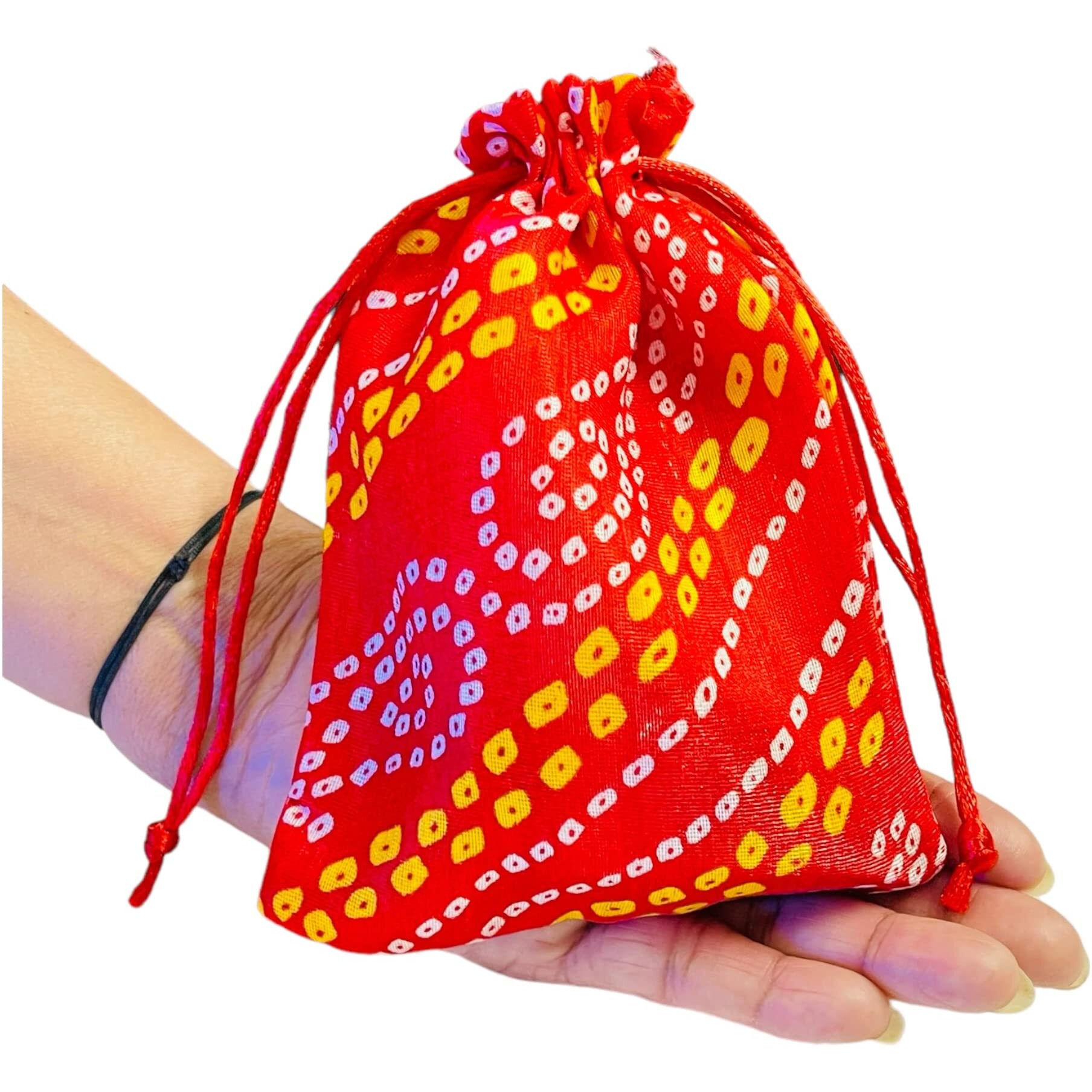 Krisah Pack Of 50 Pcs Potli Gift Pouches Bags, Small Size,18 Cm X 12 Cm, Bandhej Print, Red