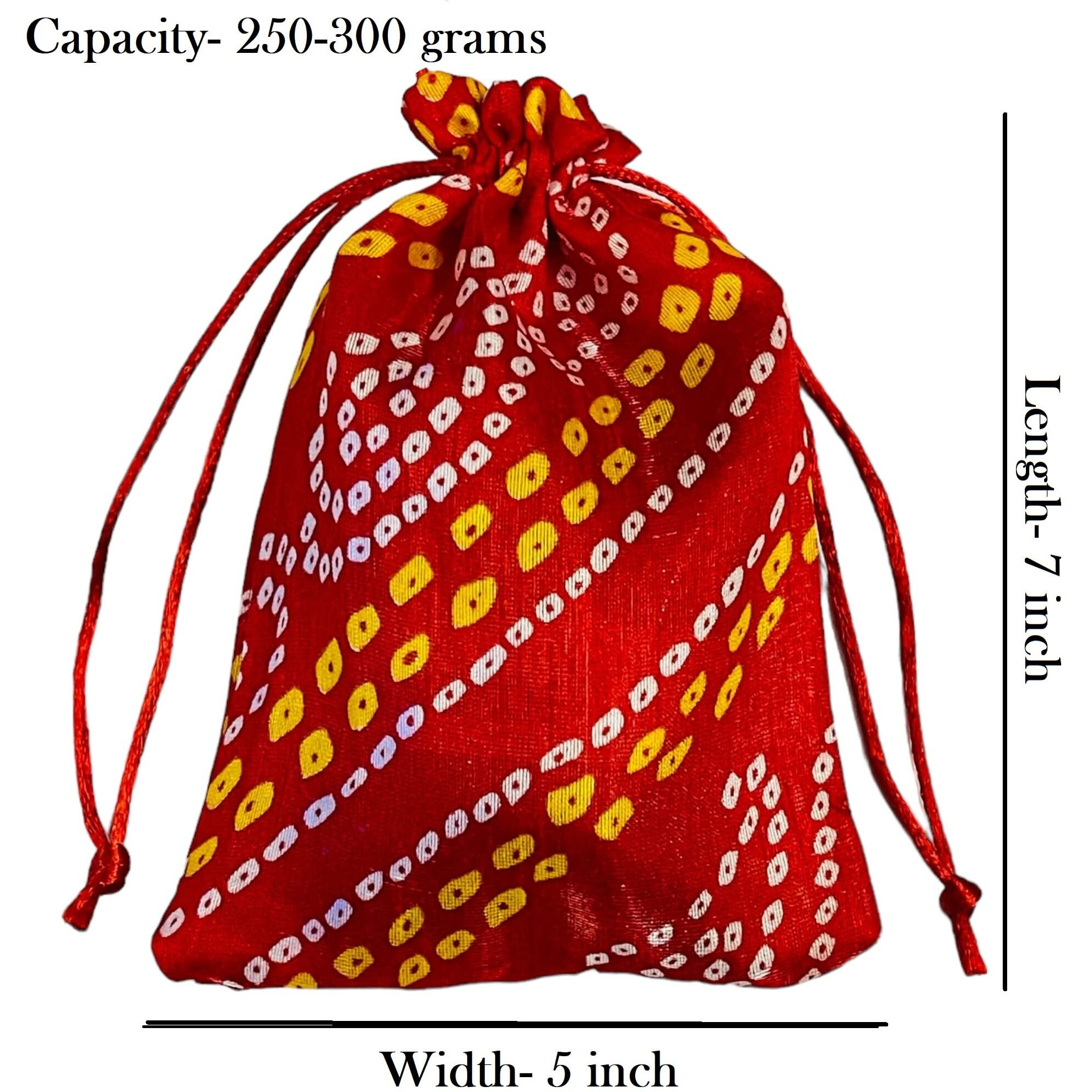 Krisah Pack Of 50 Pcs Potli Gift Pouches Bags, Small Size,18 Cm X 12 Cm, Bandhej Print, Red