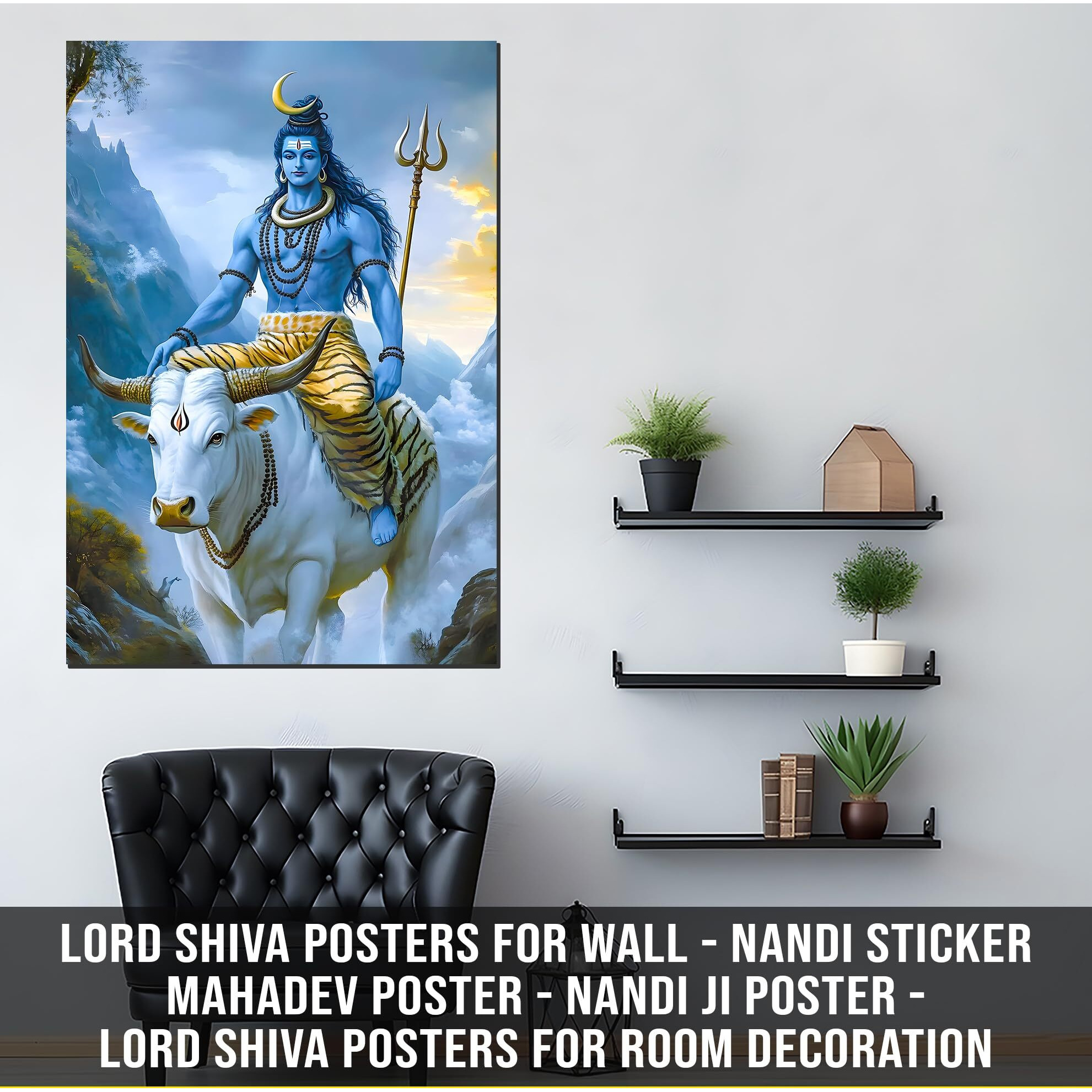 Lord Shiva Posters For Wall | Nandi Sticker | Mahadev Poster | Nandi Ji Poster | Lord Shiva Posters For Room Decoration | Mahadev Stickers For Pooja Room, Living Room Decoration