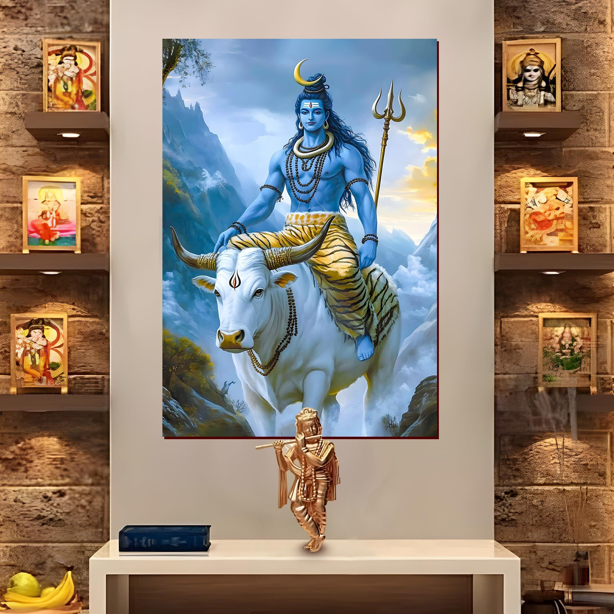 Lord Shiva Posters For Wall | Nandi Sticker | Mahadev Poster | Nandi Ji Poster | Lord Shiva Posters For Room Decoration | Mahadev Stickers For Pooja Room, Living Room Decoration