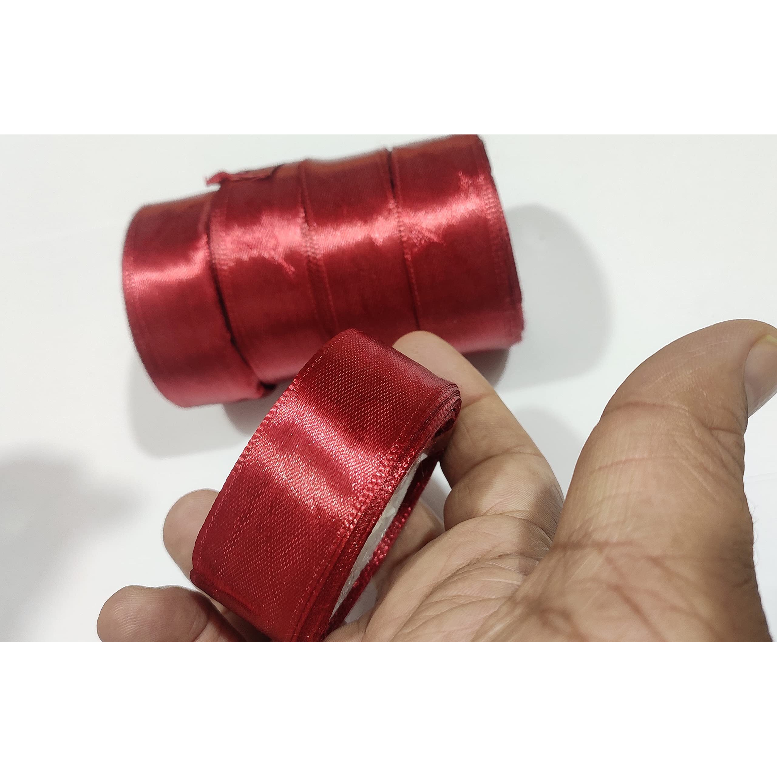 Omx 25Mm Satin Ribbon For Birthdays Gift Wrapping/Flower Making Ribbon/Party Decoration Ribbon/Bow Making Ribbon, Size - 1 Inch Width (Mehroon Red, 85 Mtr - 10 Rolls - 8.5 Mtr In 1 Roll)