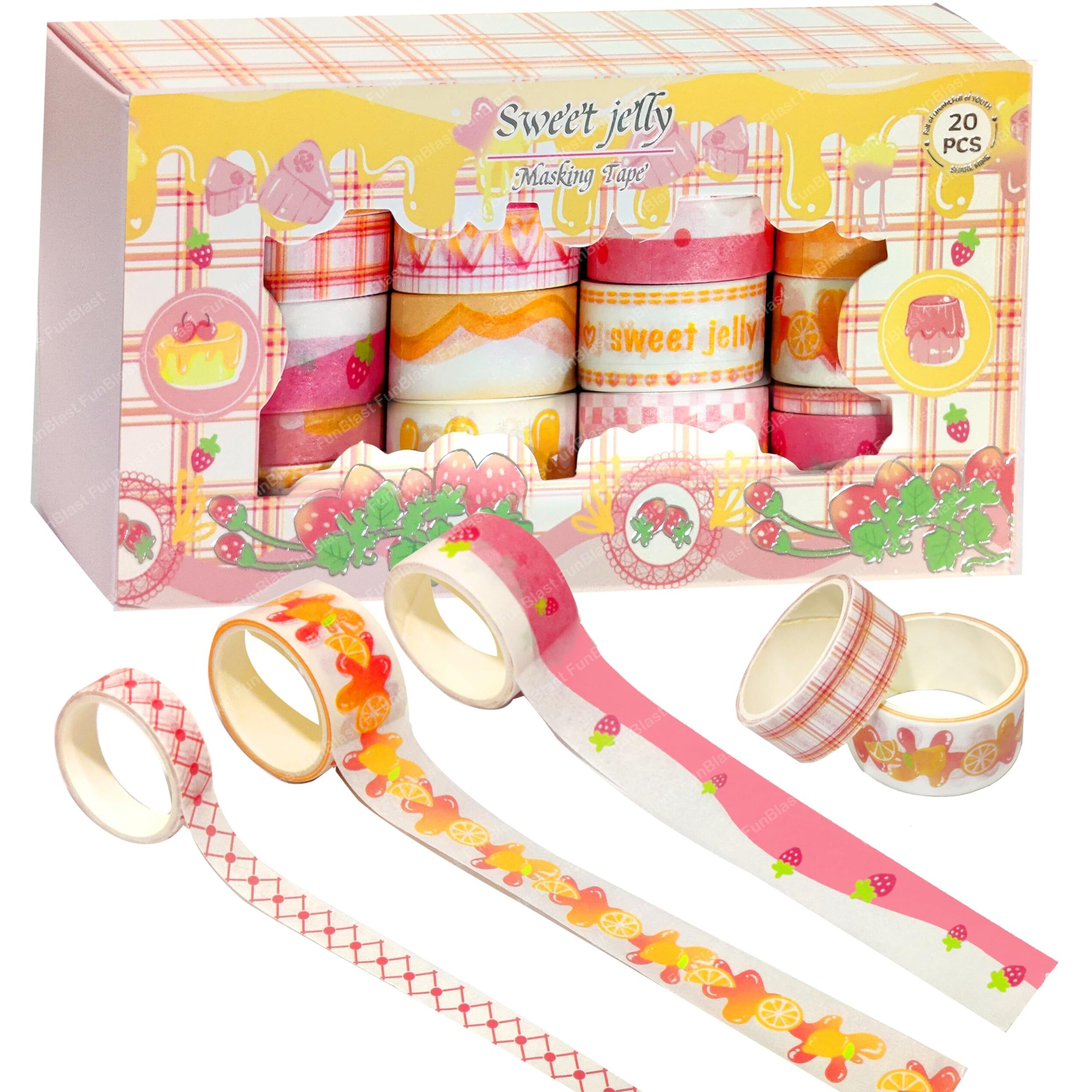 Funblast Washi Tape Set  Washi Tape Set, Designer Decorative Masking Tapes For Diy Art And Craft Multipurpose Colorful Tapes, Gift For Art And Craft Lovers (20 Pc)