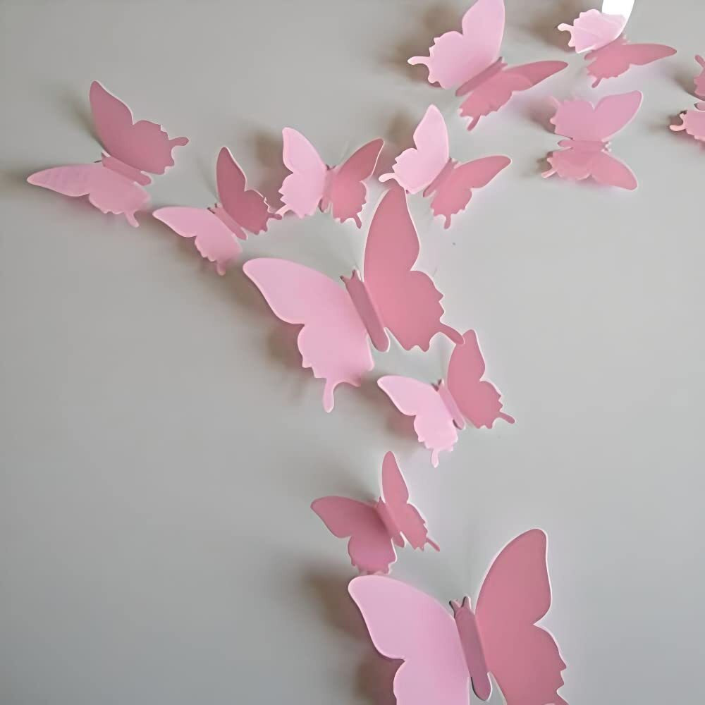 Jaamso Royals 'Light Pink 3D Butterflies' Wall Sticker 1 Combo Of 12 Piece (Pvc Vinyl, 13 Cm X 15 Cm, 3D Stickers)