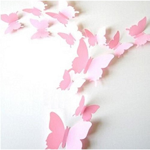 Jaamso Royals 'Light Pink 3D Butterflies' Wall Sticker 1 Combo Of 12 Piece (Pvc Vinyl, 13 Cm X 15 Cm, 3D Stickers)