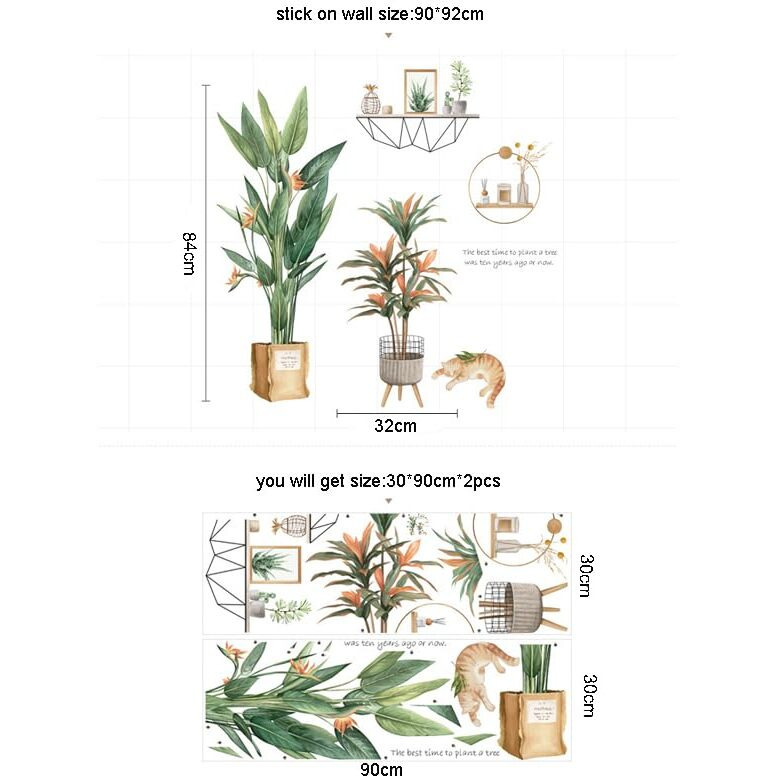 Jaamso Royals Potted Plants Style Wall Art Decoration Pvc Vinyl Removable Wall Sticker (30 Cm X 90 Cm)