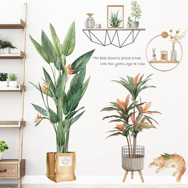 Jaamso Royals Potted Plants Style Wall Art Decoration Pvc Vinyl Removable Wall Sticker (30 Cm X 90 Cm)