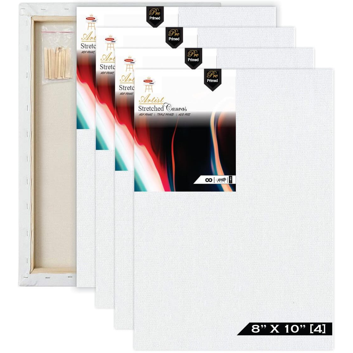 Variety Pre Stretched Canvas 10Oz Pack Of 4 (8 Inch X 10 Inch)