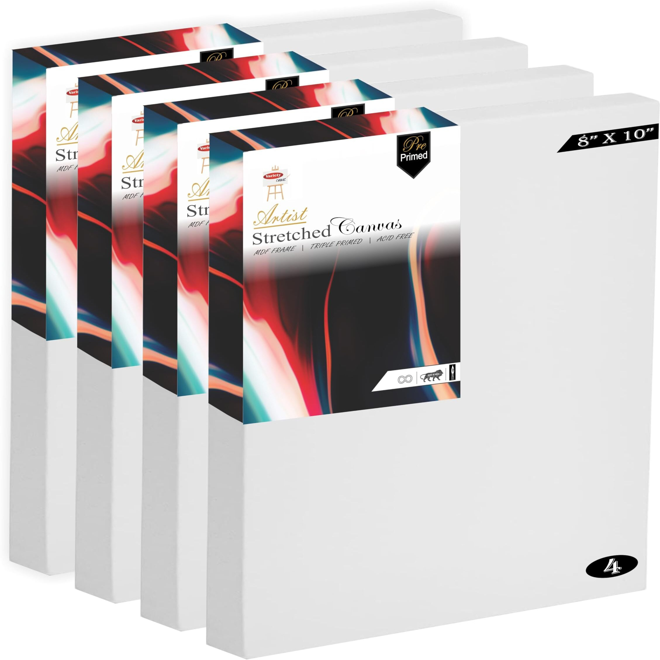 Variety Pre Stretched Canvas 10Oz Pack Of 4 (8 Inch X 10 Inch)