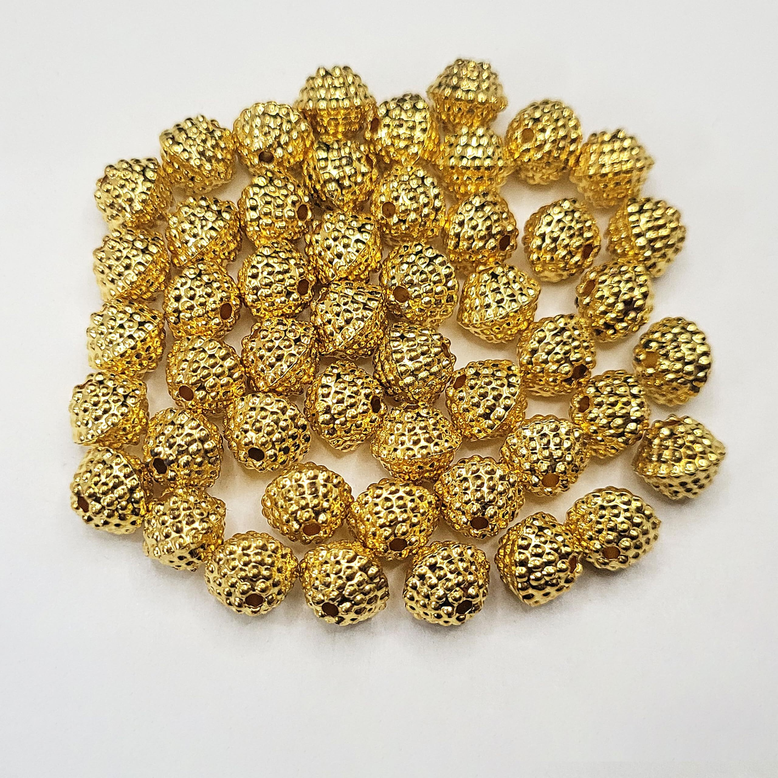 Indikonb Gold Beads And Caps Combo | Golden Plated Beads For Jewellery, Aari Work, Rakhi Making, Embroidery Craft (Gold 7)