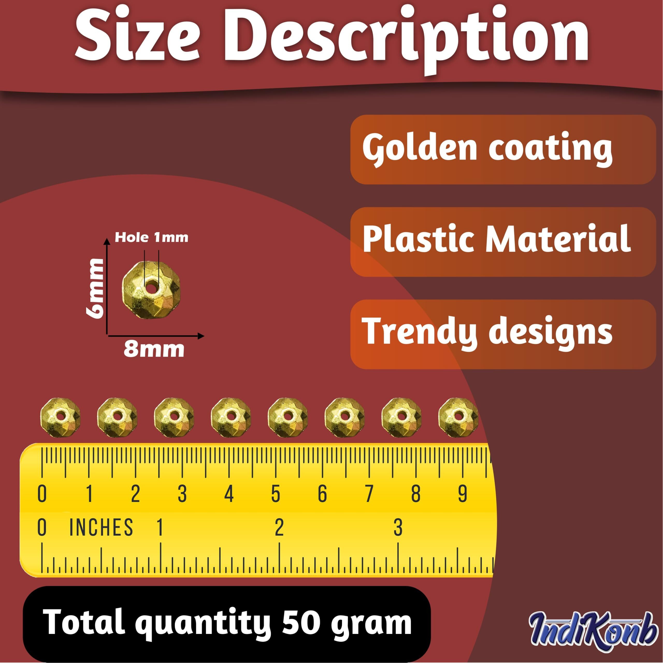 Indikonb Gold Beads And Caps Combo | Golden Plated Beads For Jewellery, Aari Work, Rakhi Making, Embroidery Craft (Gold 7)